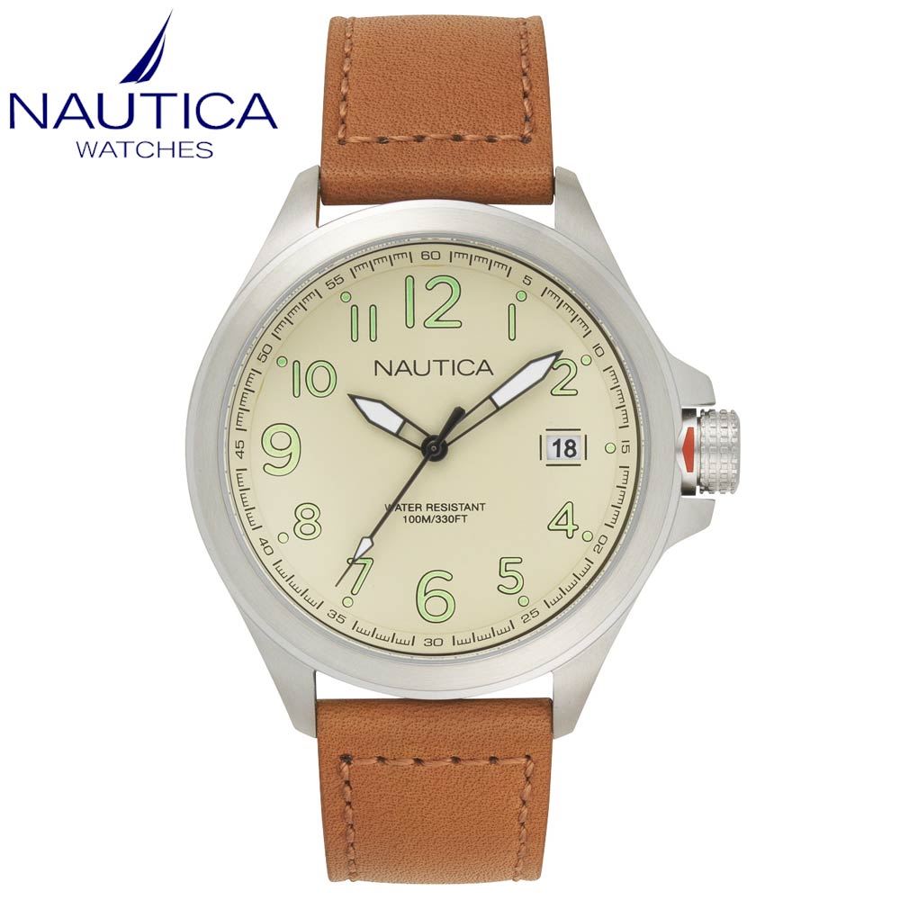 Reloj Nautica Glen Park NAPGLP003 Fecha Acero Inoxidable y Correa de Cuero Marrón