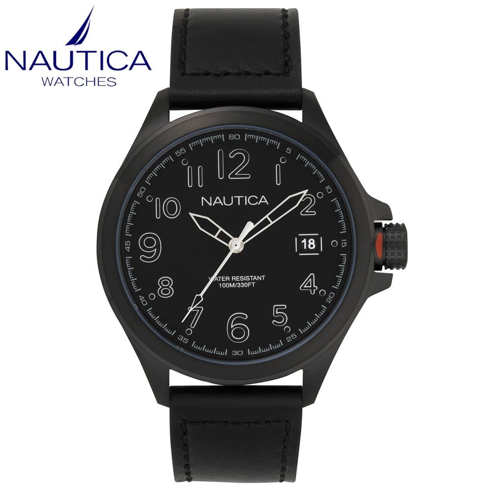 Reloj Nautica Glen Park NAPGLP004 Fecha Acero Inoxidable y Correa de Cuero Negro