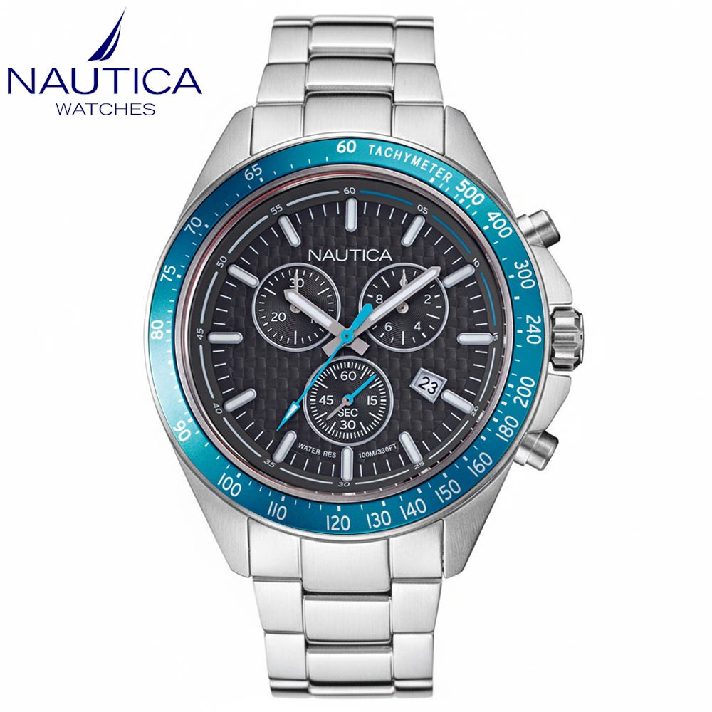 Reloj Nautica Ocean Beach NAPOBF119 Fecha Cronómetro Acero Inoxidable Dial Gris Oscuro