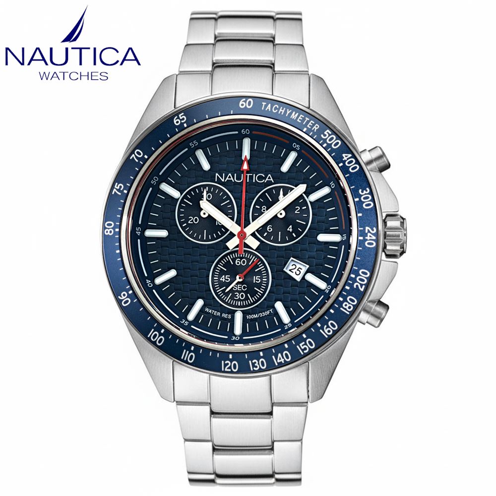 Reloj Nautica Ocean Beach NAPOBS113 Fecha Cronómetro Acero Inoxidable Dial Azul