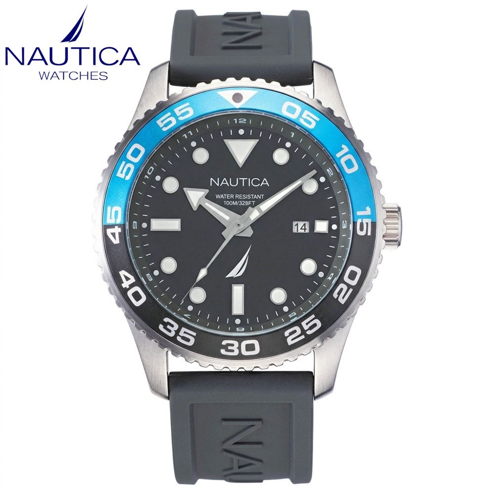 Reloj Nautica Pacific Beach NAPPBF142 Fecha Acero Inoxidable Correa de Silicona y Dial Gris