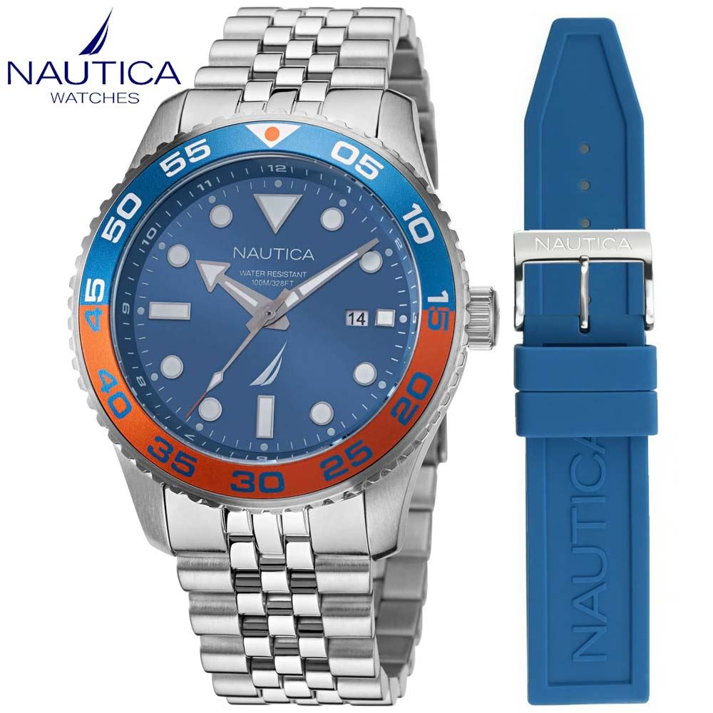 Reloj Nautica Pacific Beach NAPPBF146 Fecha Set 2 Correas  Acero Inoxidable y Silicona