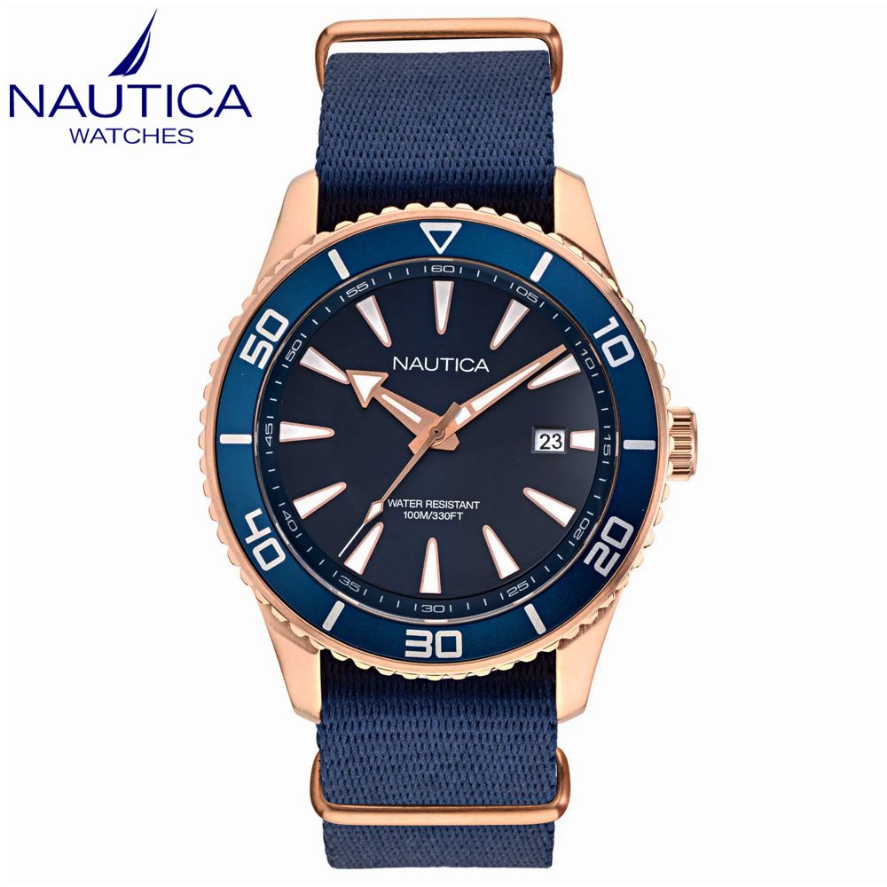 Reloj Nautica Pacific Beach NAPPBF907 Fecha Acero Inoxidable Correa de Nylon y Dial Azul