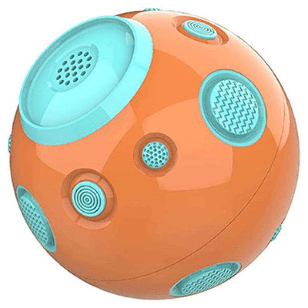 PELOTA MULTIFUNCIONAL Y CON SONIDO PARA PERROS COLOR NARANJA Y CELESTE