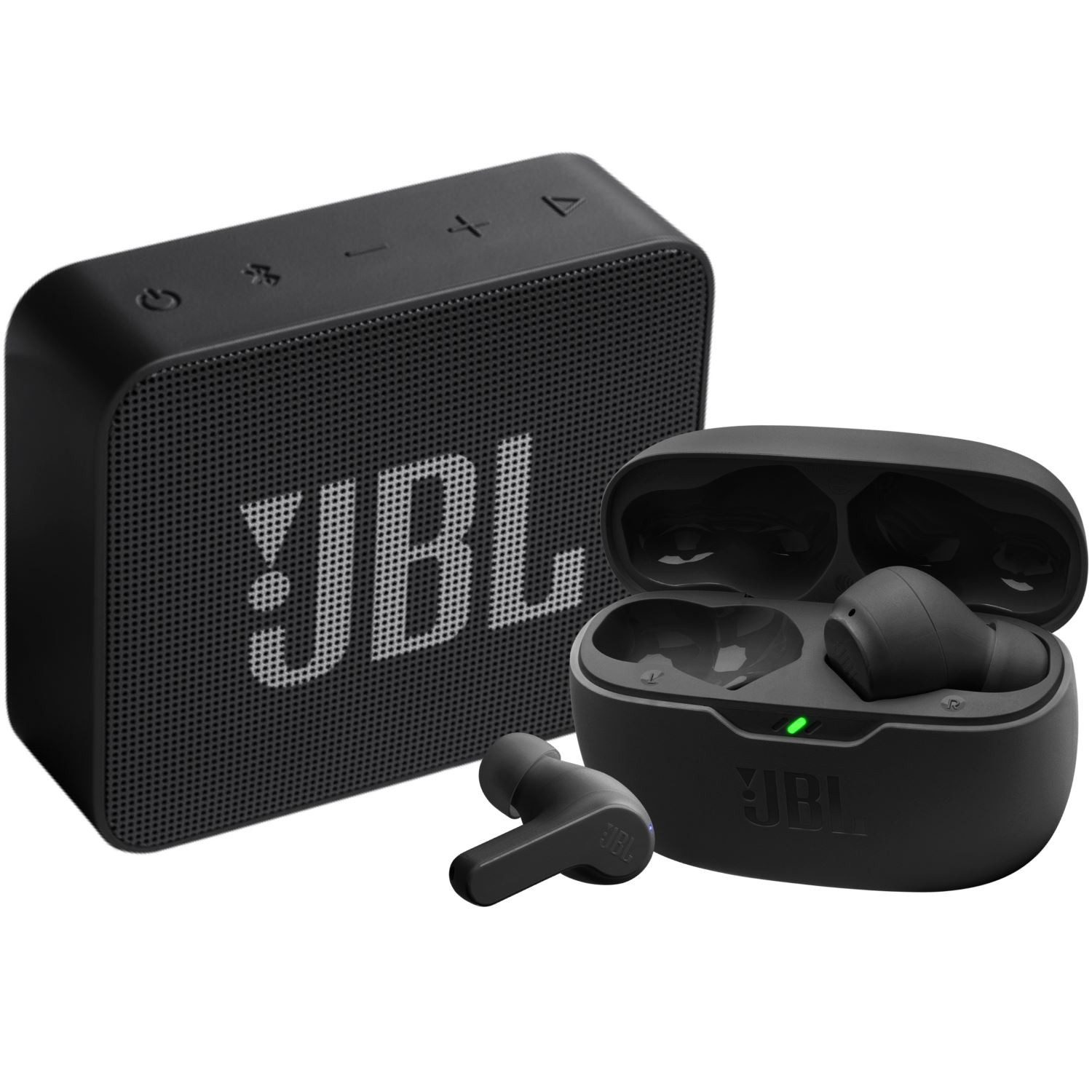 Parlante JBL Go Essential 2 Negro + Audifonos JBL Wave Beam 32hrs