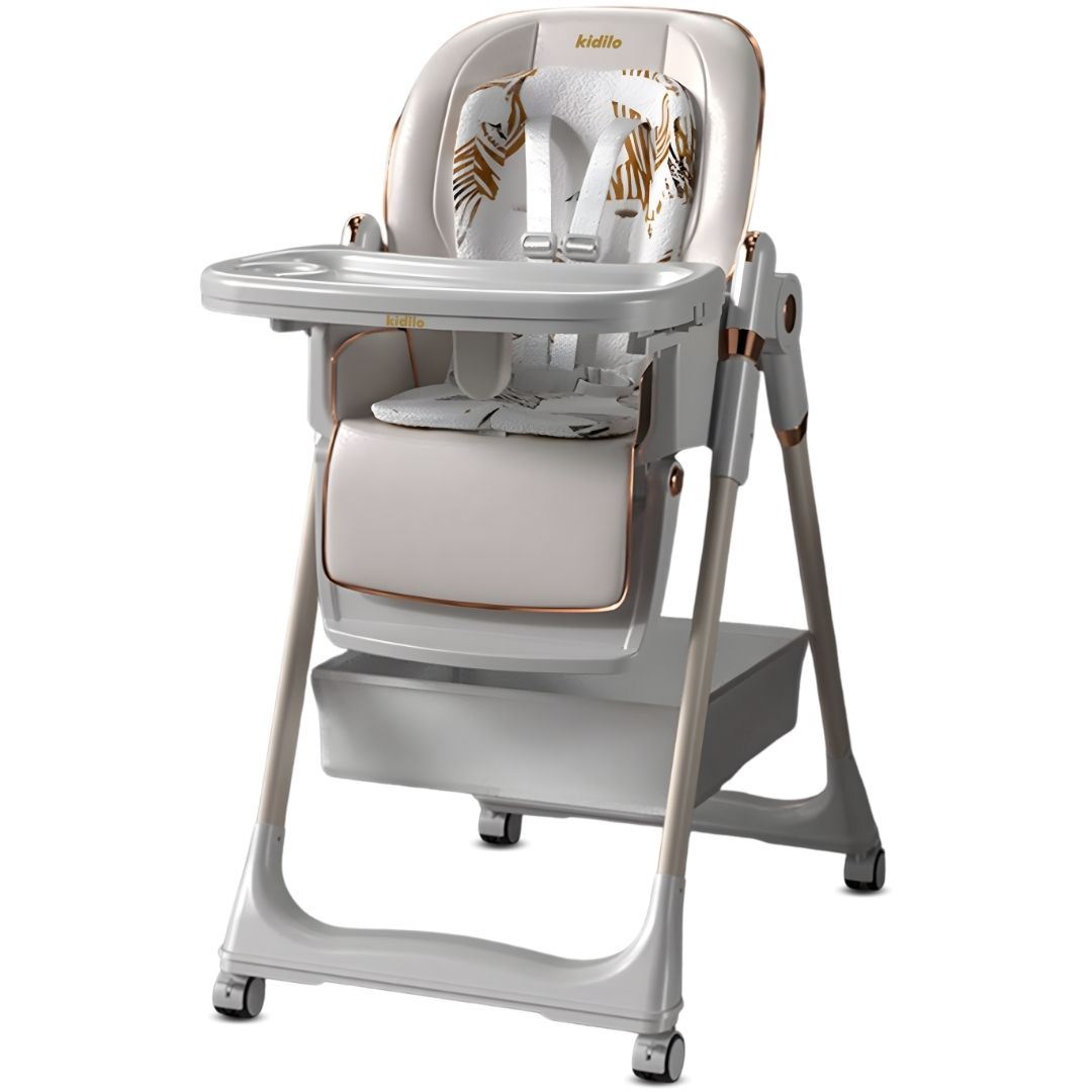 Silla de Comer Plegable «NESSY» Kidilo de Lujo Light Gray