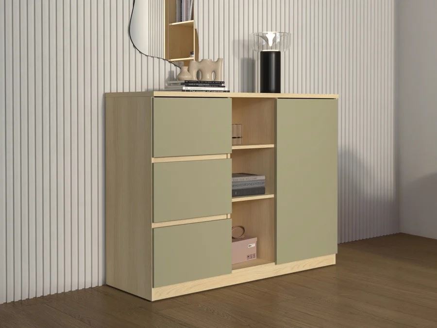 COMODA NEVADA 3 CAJONES ESTANTES 1 PUERTA BLANCO AGAVE 120CM