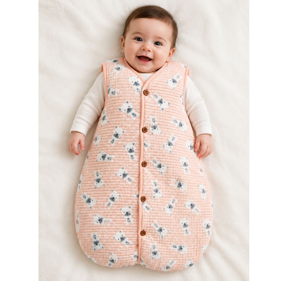 Pijama bolsa saco de dormir con botones para bebe 0 a 6 meses forradito (Beige))