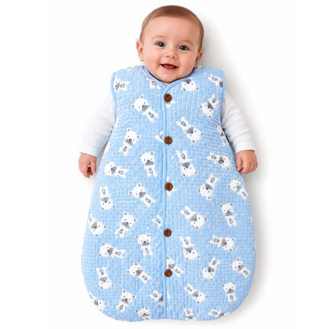 Pijama bolsa saco de dormir con botones para bebe 0 a 6 meses forradito (celeste)