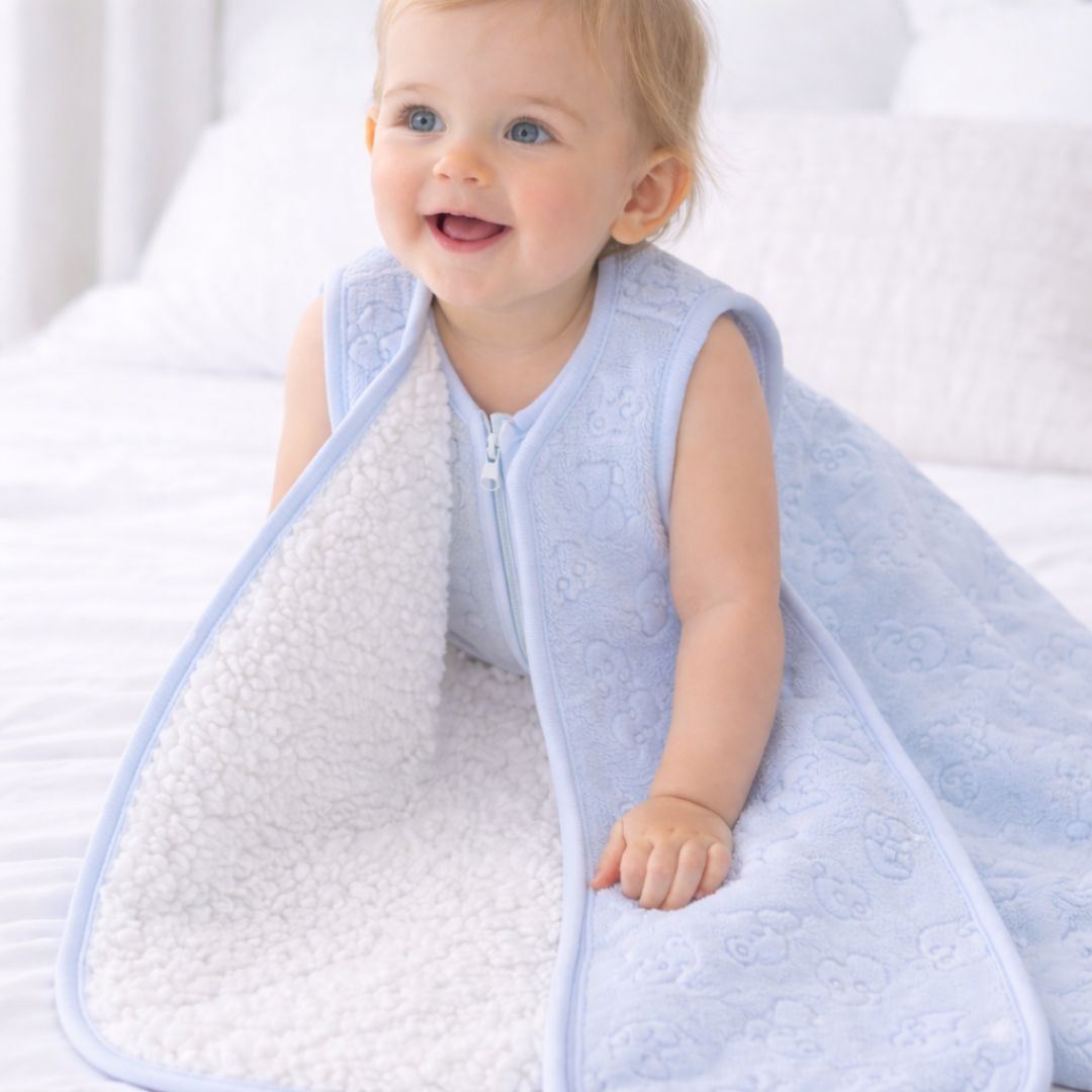 SACO O BOLSA DE DORMIR FORRADO DE CARNERITO PARA BEBE CELESTE