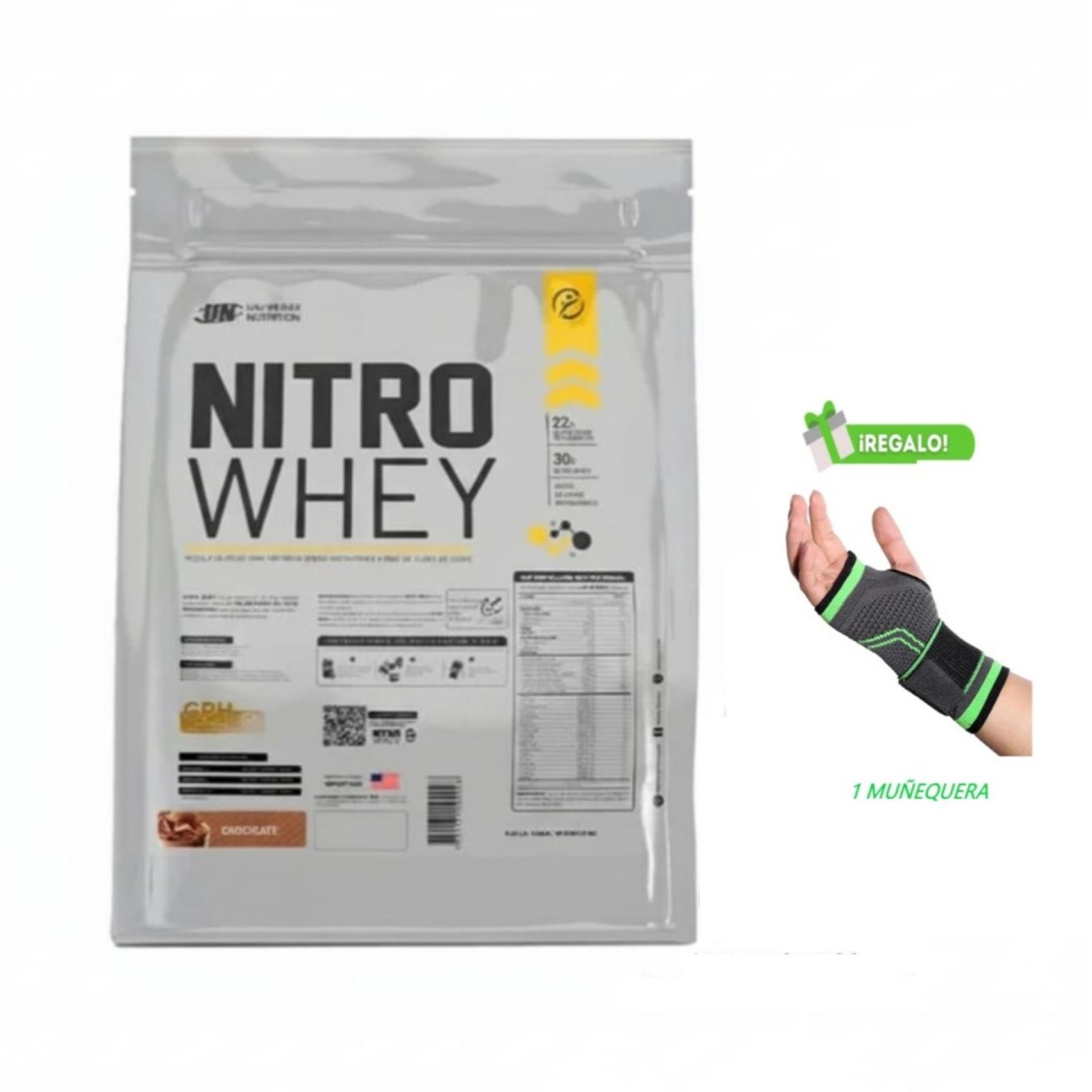 PROTEÍNA NITRO WHEY 5 KG WHEY SABOR CHOCOLATE + MUÑEQUERA