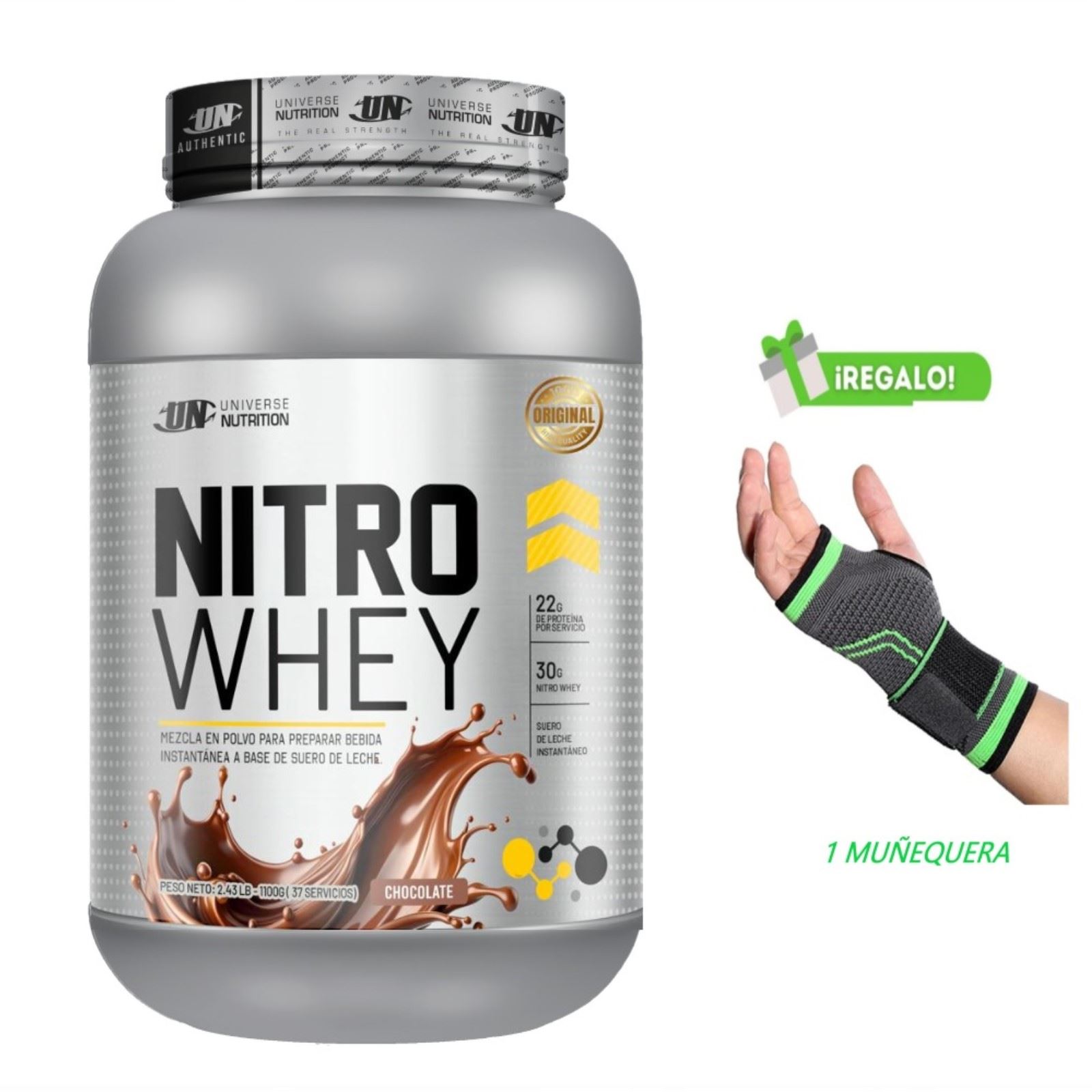 PROTEÍNA NITRO WHEY 1. 1 KG CHOCOLATE + HAND GRIP