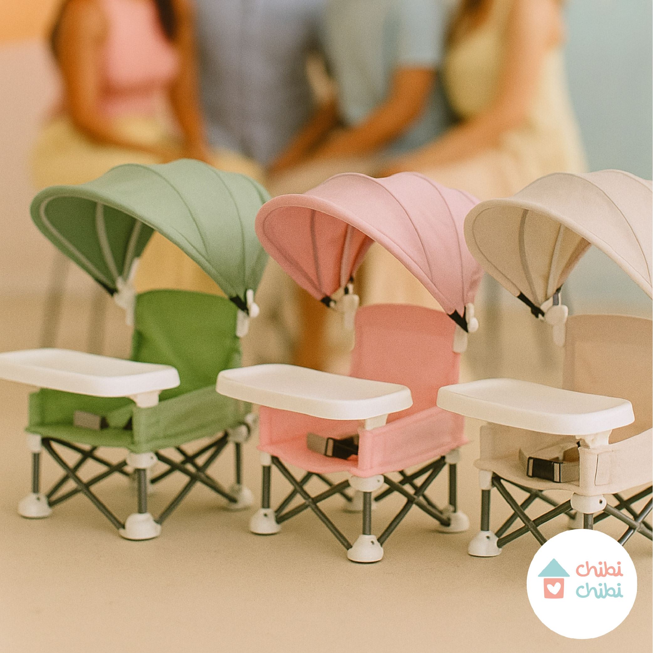 SILLA DE COMER PORTÁTIL CON TAPASOL -VERDE/ROSA/CREMA
