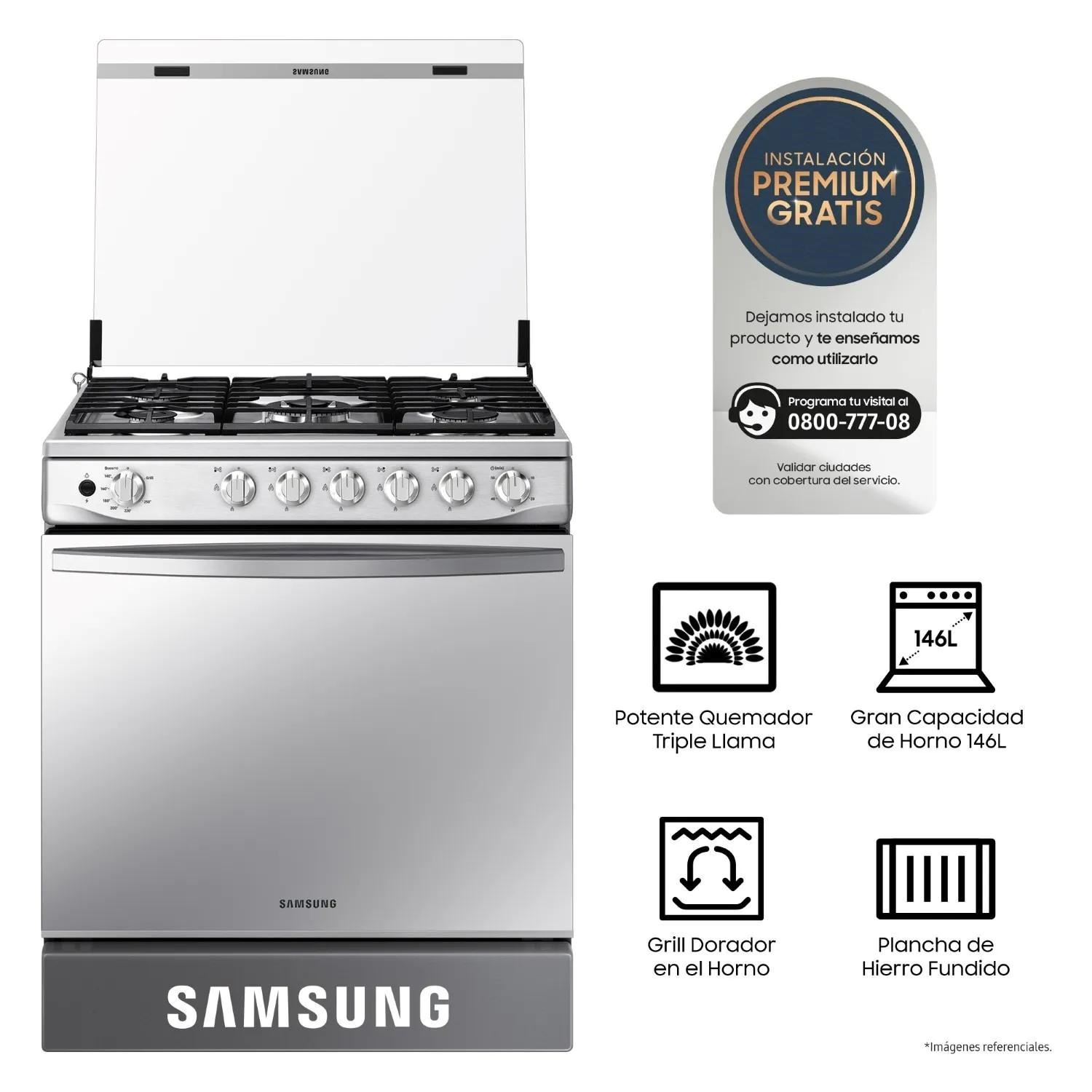 Cocina Samsung a Gas 5 Hornillas con Plancha y Grill NX52T7322PSPE