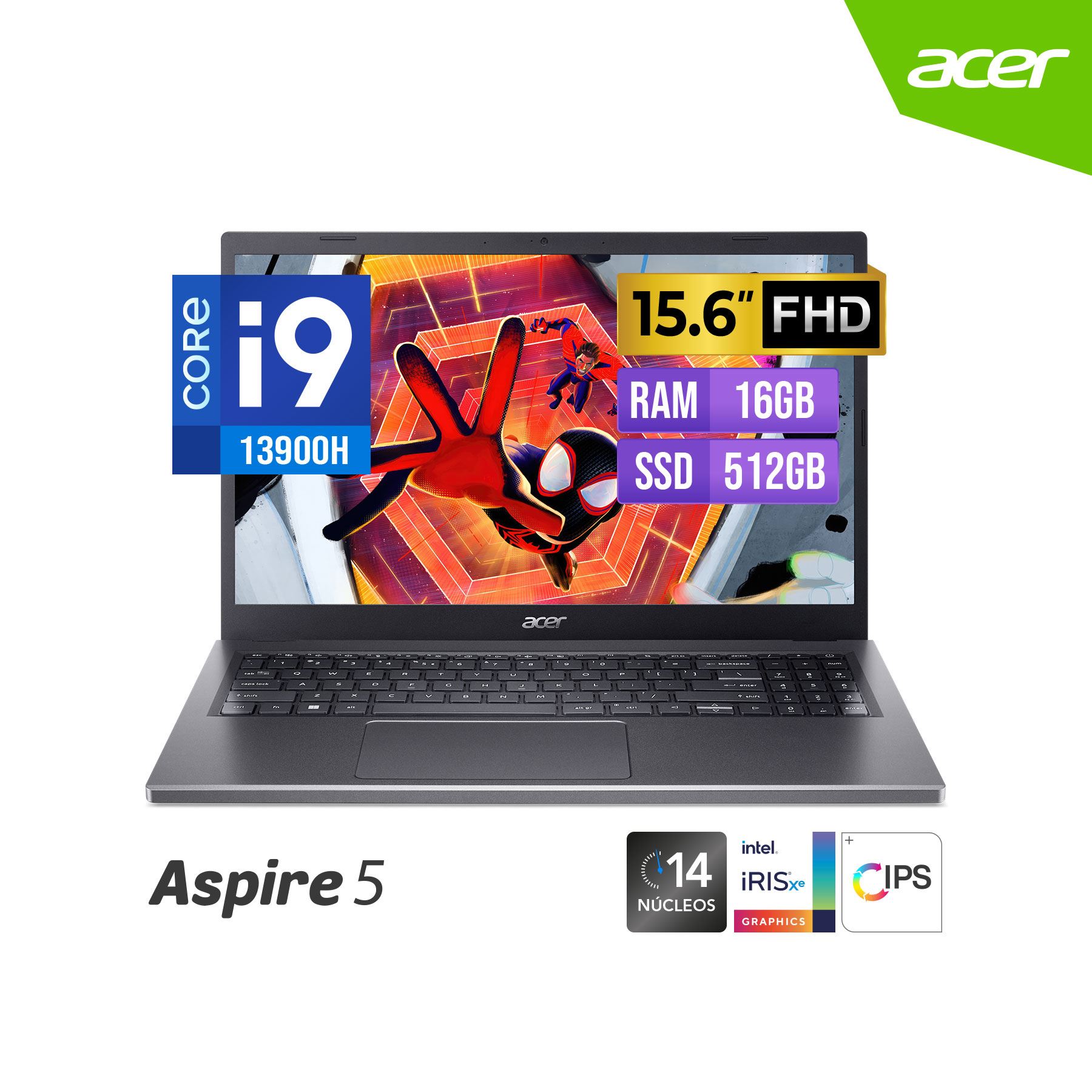LAPTOP ACER ASPIRE 5 15 A515-58P-954J i9-13900H 15.6" FHD IPS 16GB Ram DDR5 512GB SSD Steel Gray FREEDOS