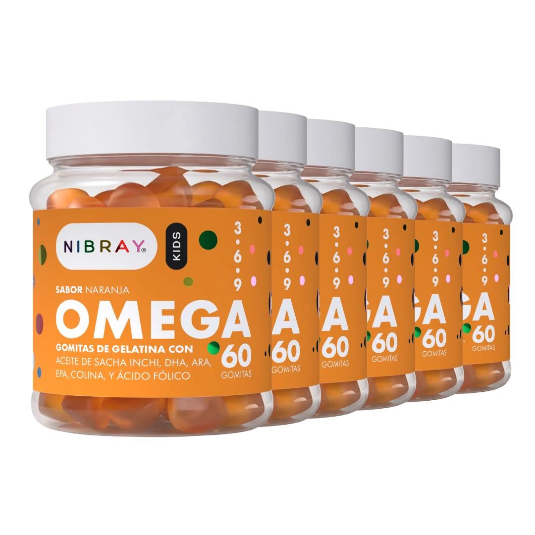Omega 3 6 y 9 DHA ARA EPA Colina para Niños 6 Frascos Nibray Kids