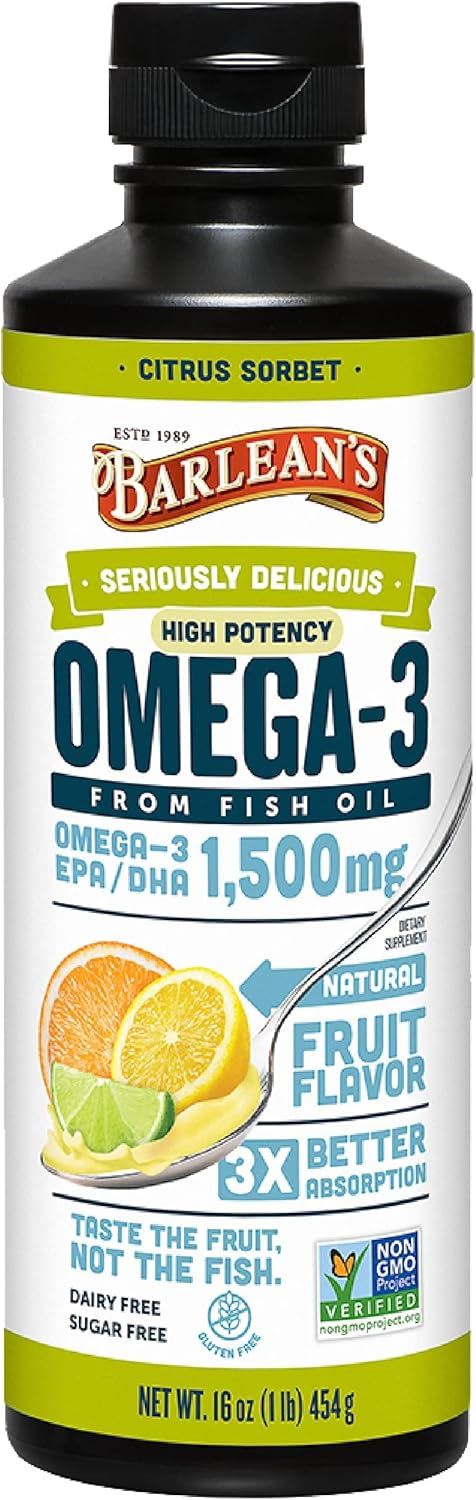 Barlean’s Omega-3 Fish Oil Alta Potencia | EPA DHA 1500 mg | Sabor Cítrico | 454 g