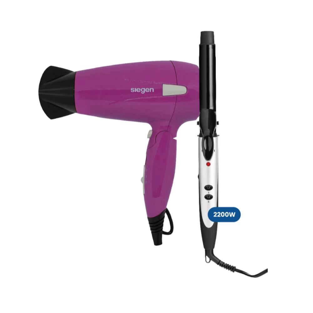 Combo Siegen: Onduladora Siegen SG-2411 + Secadora de Cabello 2200W SG-3012C16 Morado