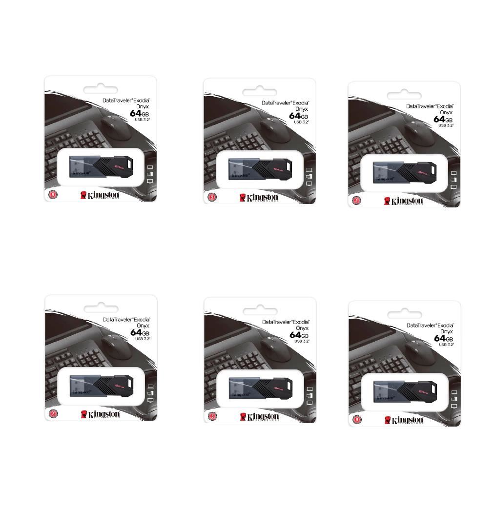 MEMORIA USB KINGSTON EXODIA ONYX 64GB NEGRO KIT DE 6 UNIDADES