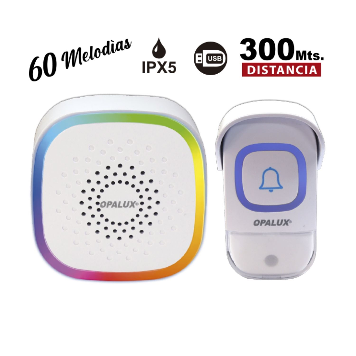 Timbre inalambrico USB luz RGB 60 melodias Opalux