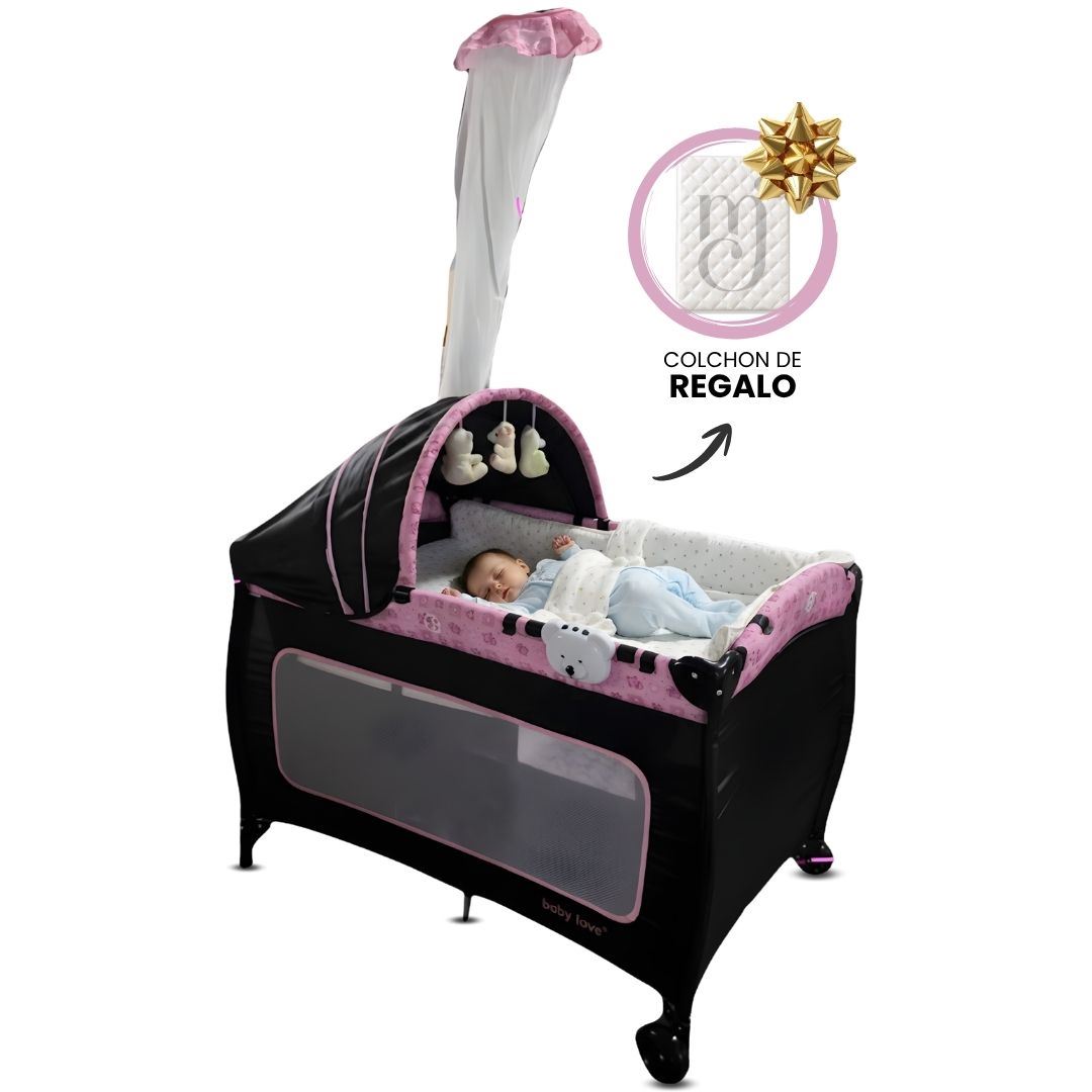 Cuna Corral de Lujo «ORIA» con Mecedora Movil Pink