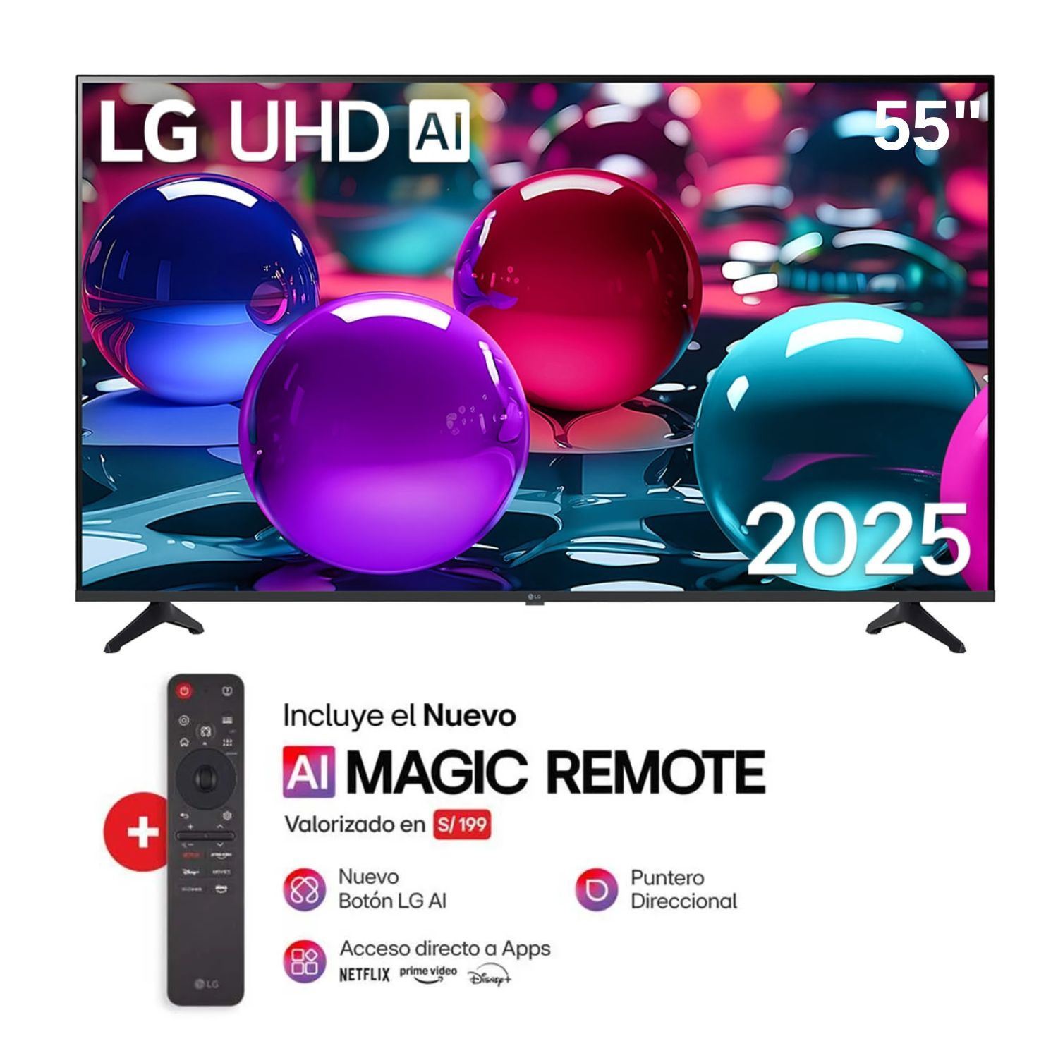 TV LG 55" LED UHD 4K Thinq AI 55UA7300PSB Modelo 2025 + Control Magic
