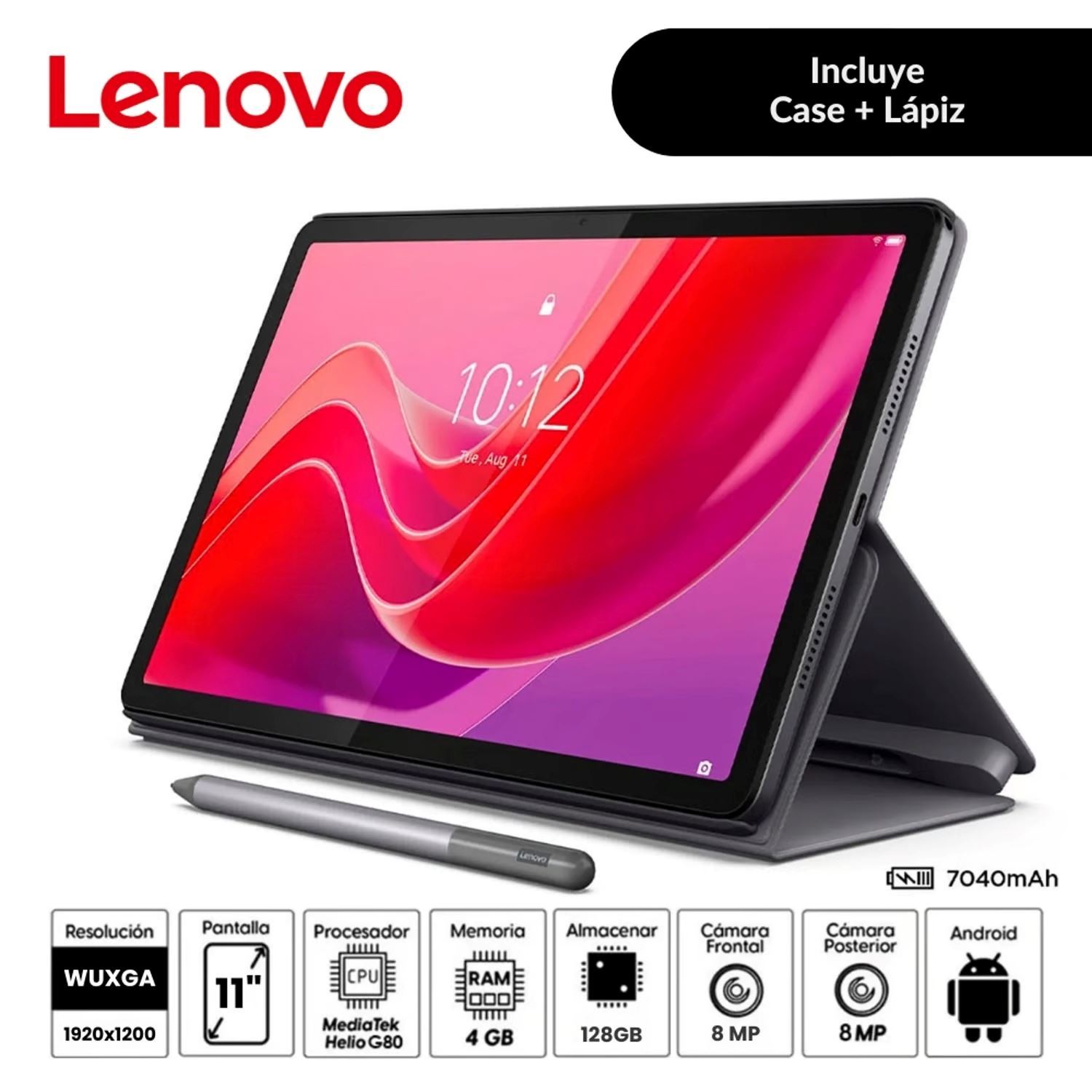 Tablet Lenovo Tab M11 11” WUXGA IPS 4GB RAM 128GB Lápiz y Funda TB330FU