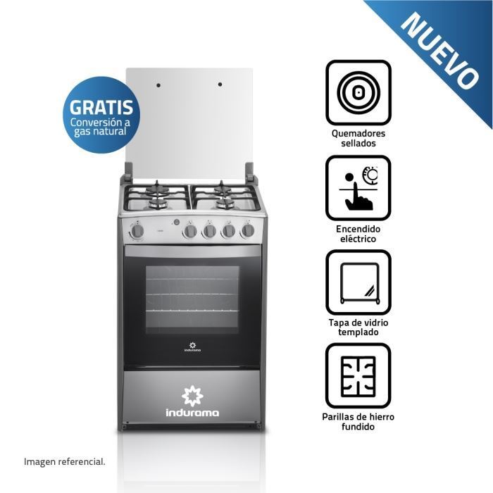 COCINA INDURAMA CORUÑA 4 HORNILLAS CROMA