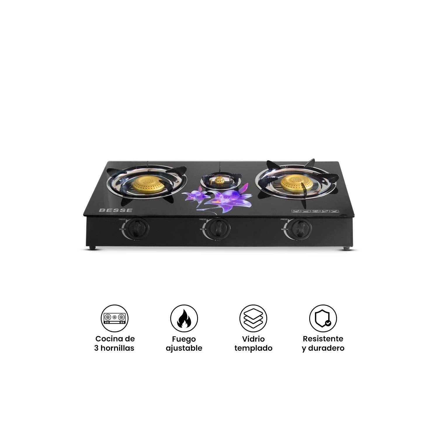 Cocina de mesa a Gas de 3 Hornillas Vitrocerámico