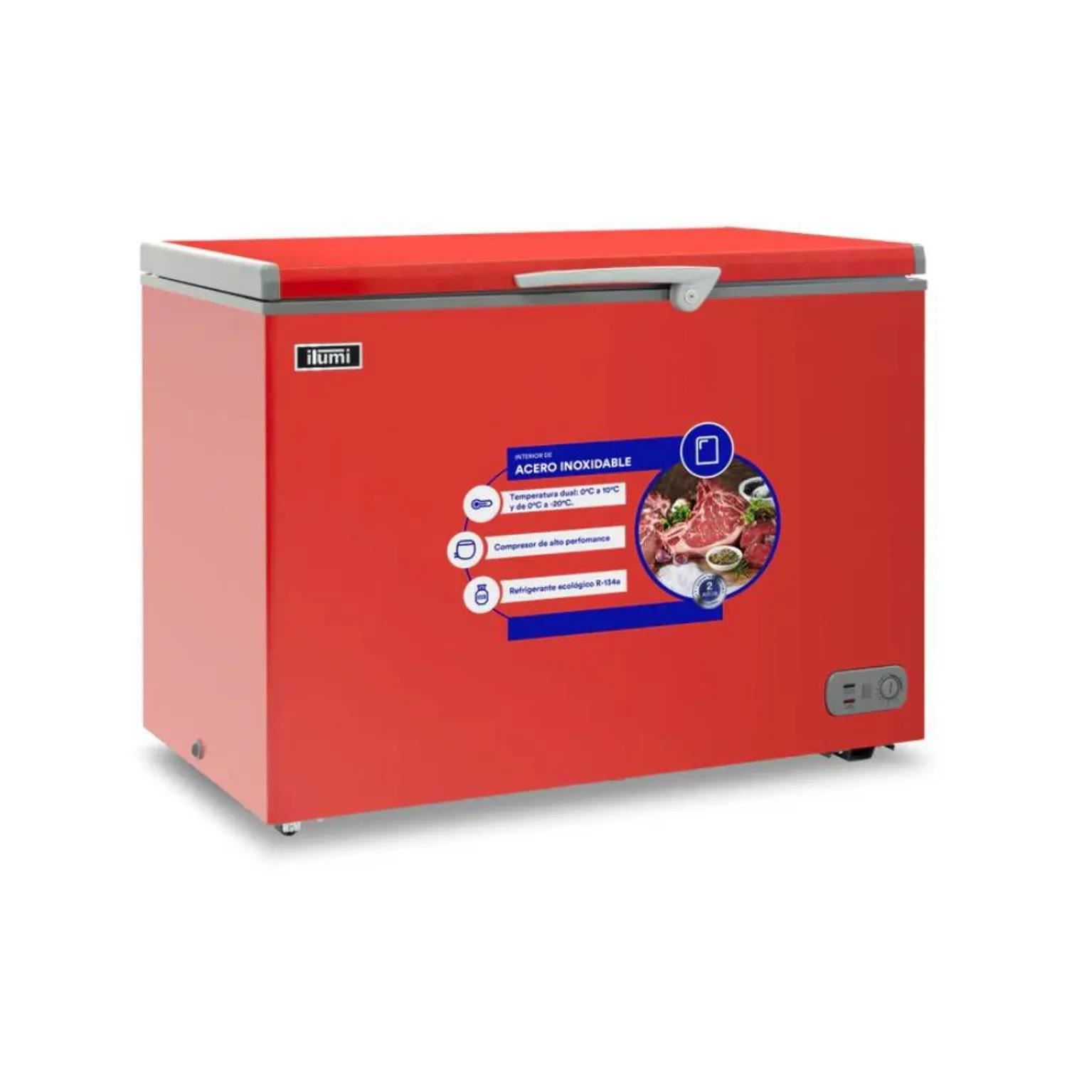 Congelador Ilumi 340L con Tina de Acero Inoxidable TFI-3400RE – Rojo