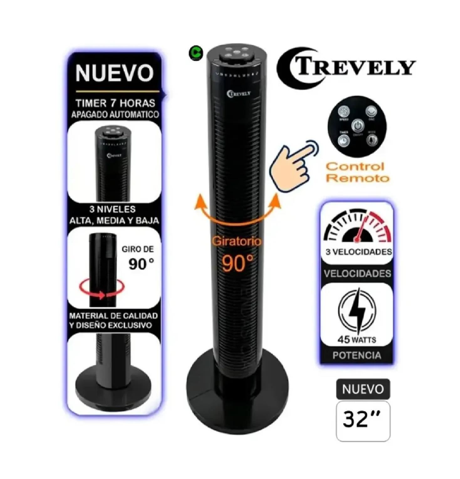 Ventilador Torre TREVELY VT-145 32” con Control Remoto - Negro
