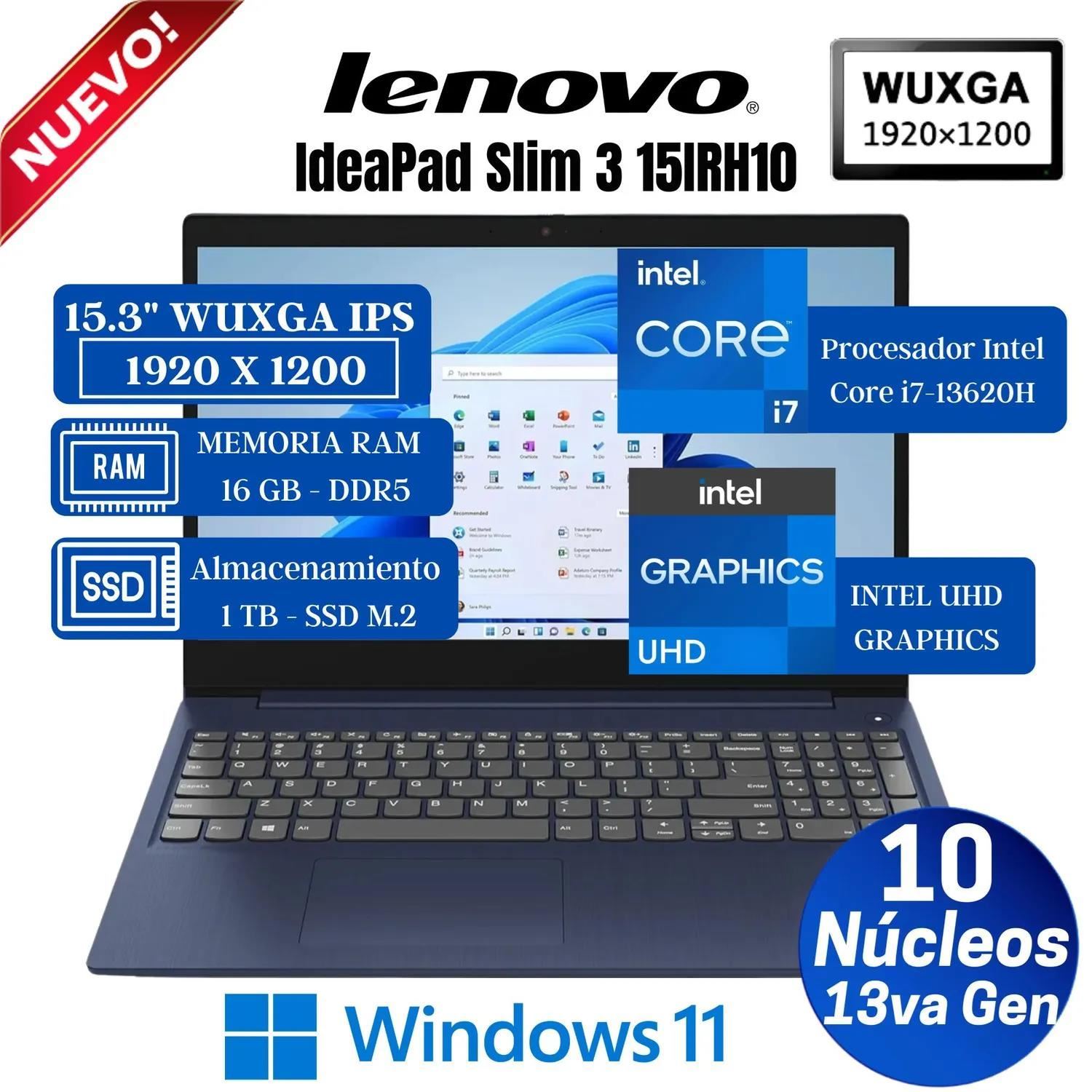 Laptop Lenovo IdeaPad Slim 3 15IRH10 15.6" FHD Core i7-13620H 16GB RAM 1TB SSD - Azul Acero