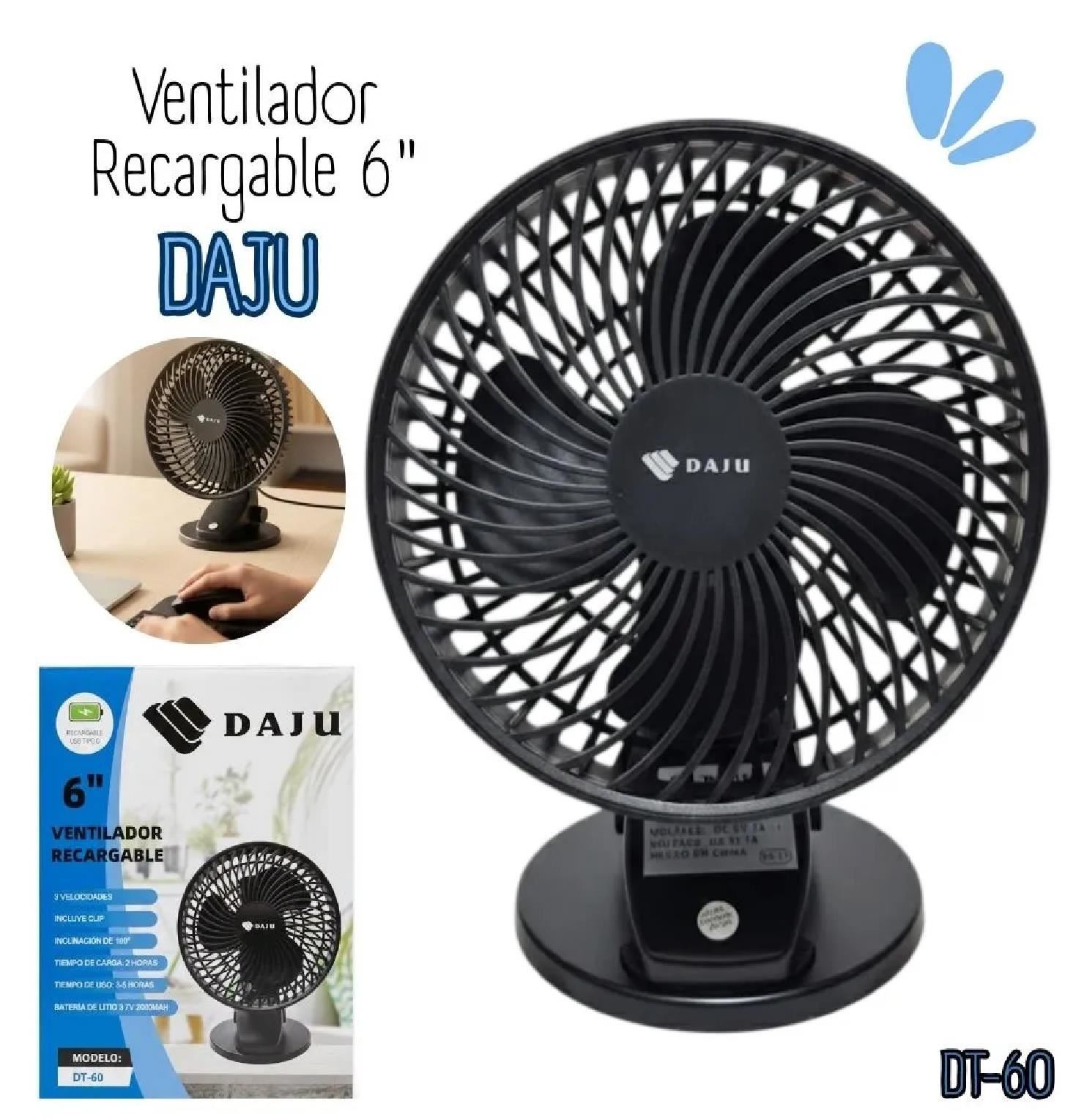 Ventilador Recargable DAJU 6” DT-60 – Negro