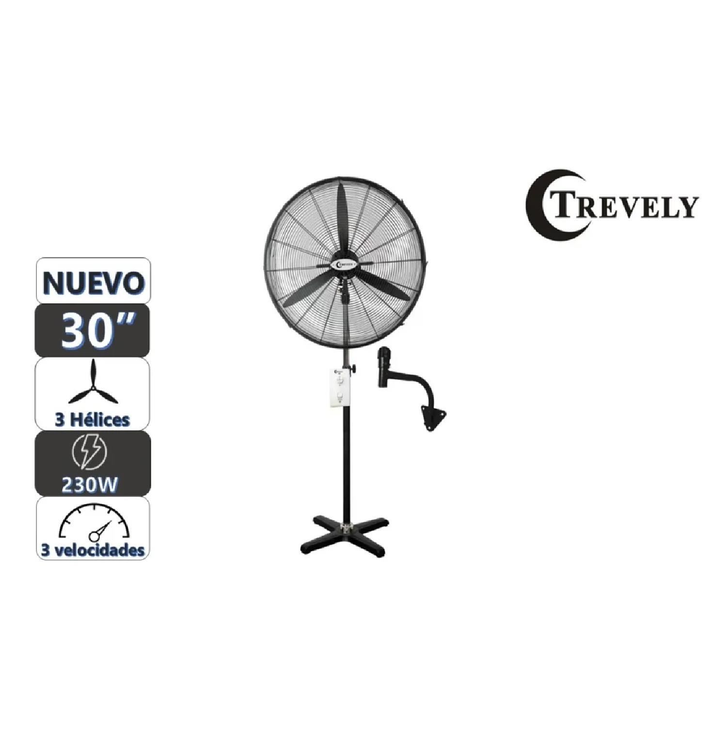 Ventilador Industrial Trevely VT-30A 2 en 1 Piso & Pared 30" - Negro