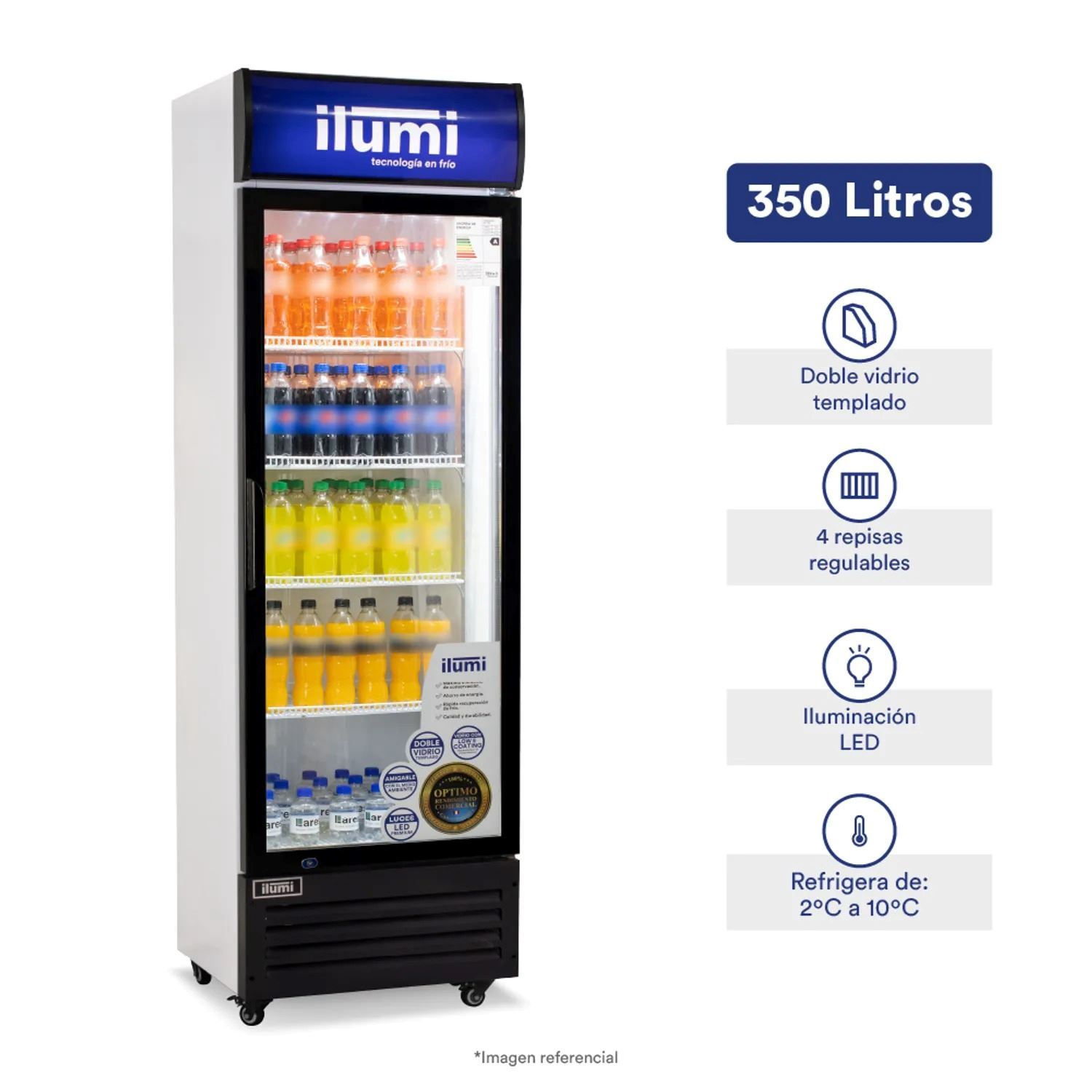 Exhibidor Vertical Ilumi BC-3500BK 350L 1 Puerta de Vidrio - Blanco