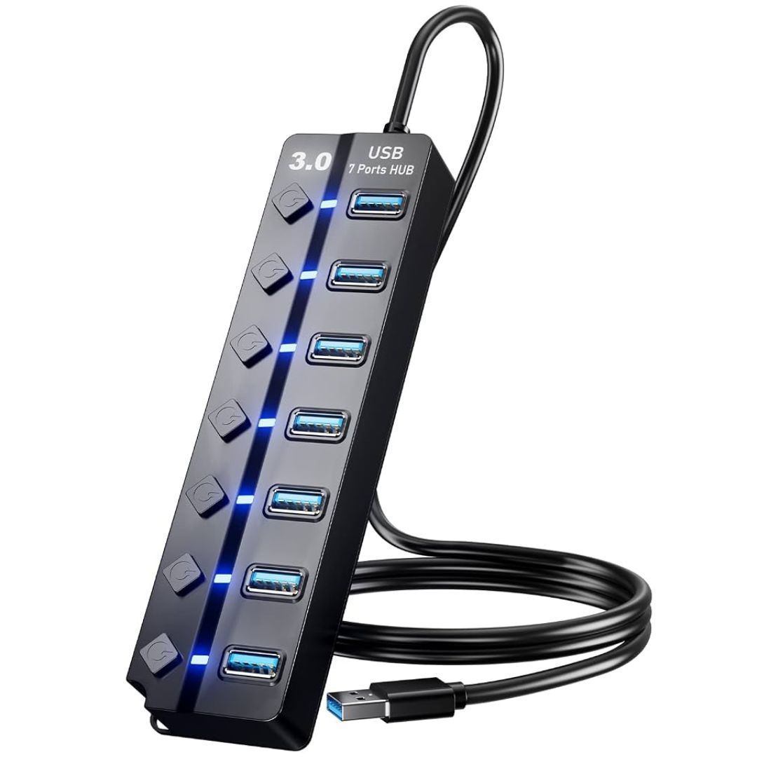 Adaptador HUB USB 3.0 DE 7 PUERTOS CON INTERRUPTOR PARA LAPTOP/tablet / tvbox entrada C