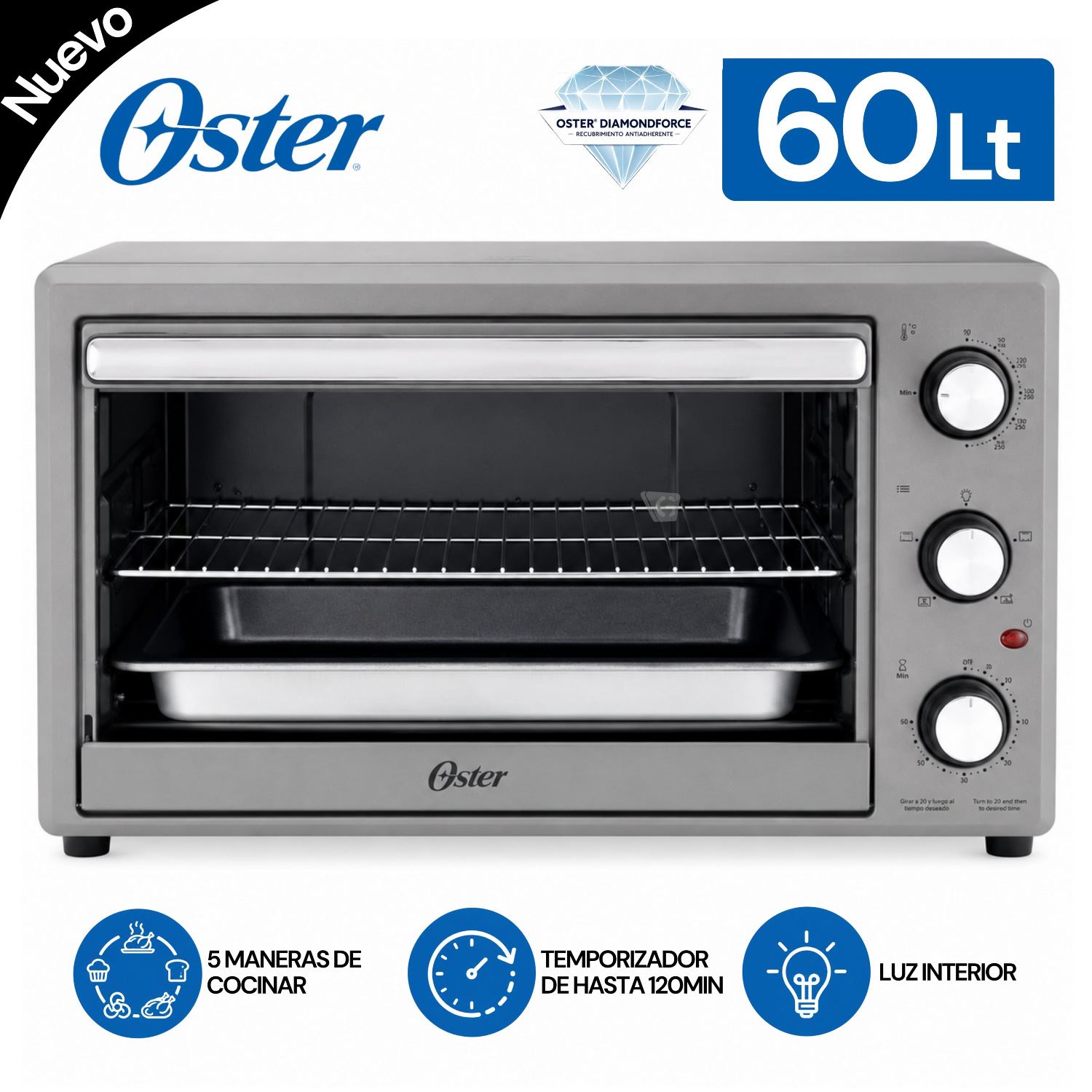 Horno, XL, con Rotisserie, de 60 L OSTER Gris, TSSTTV60MNS