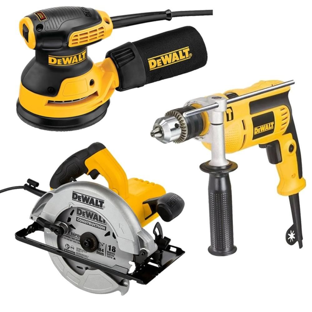 Lijadora Excéntrica 5" 275W + Taladro Percutor 1/2" 650W + Sierra Circular 7 1/4" 1500W Dewalt DWD024-K27