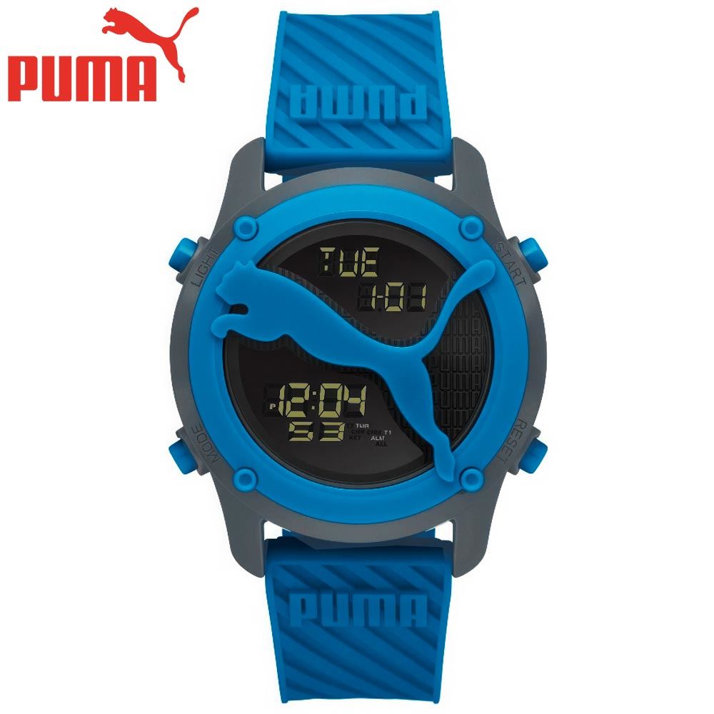 Reloj Puma Big Cat P5101 Luz de Fondo Alarma Cronómetro Correa De Silicona Azul