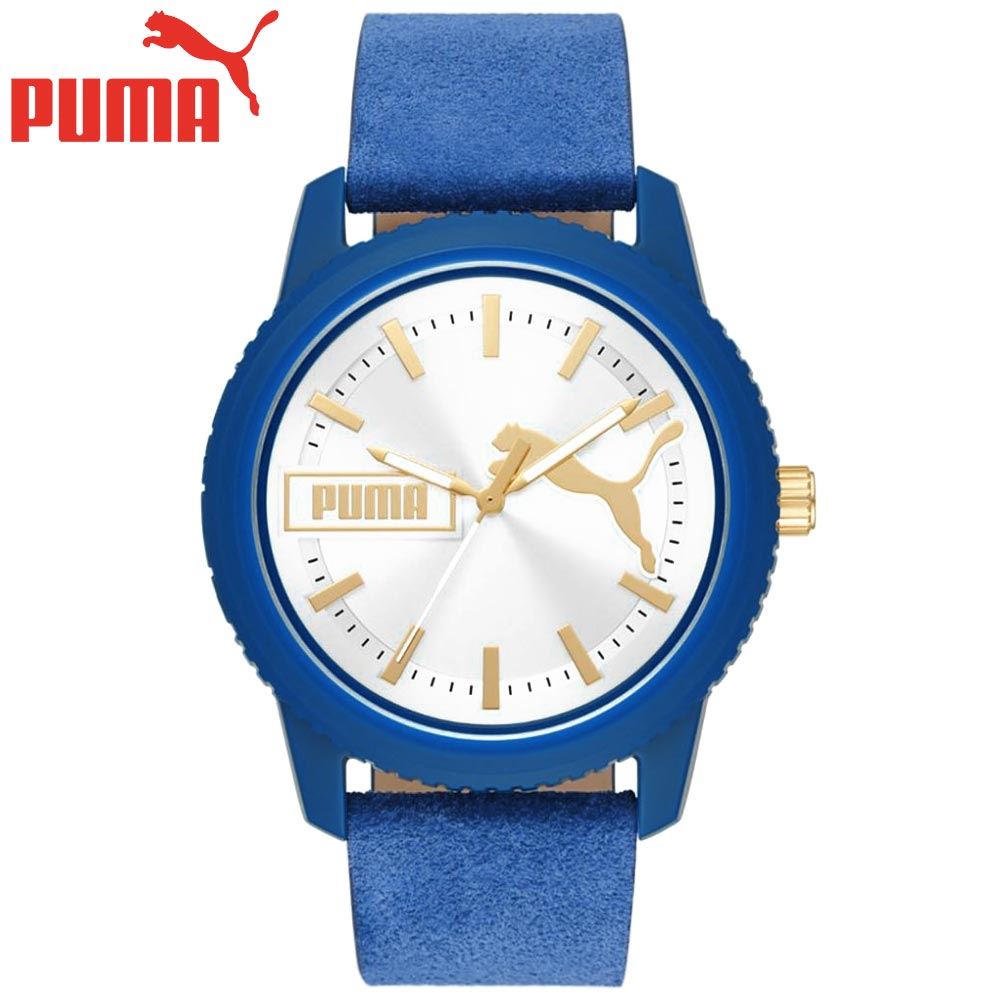 Reloj Puma Ultrafresh P5105 Correa de Cuero Azul Dial Plateado