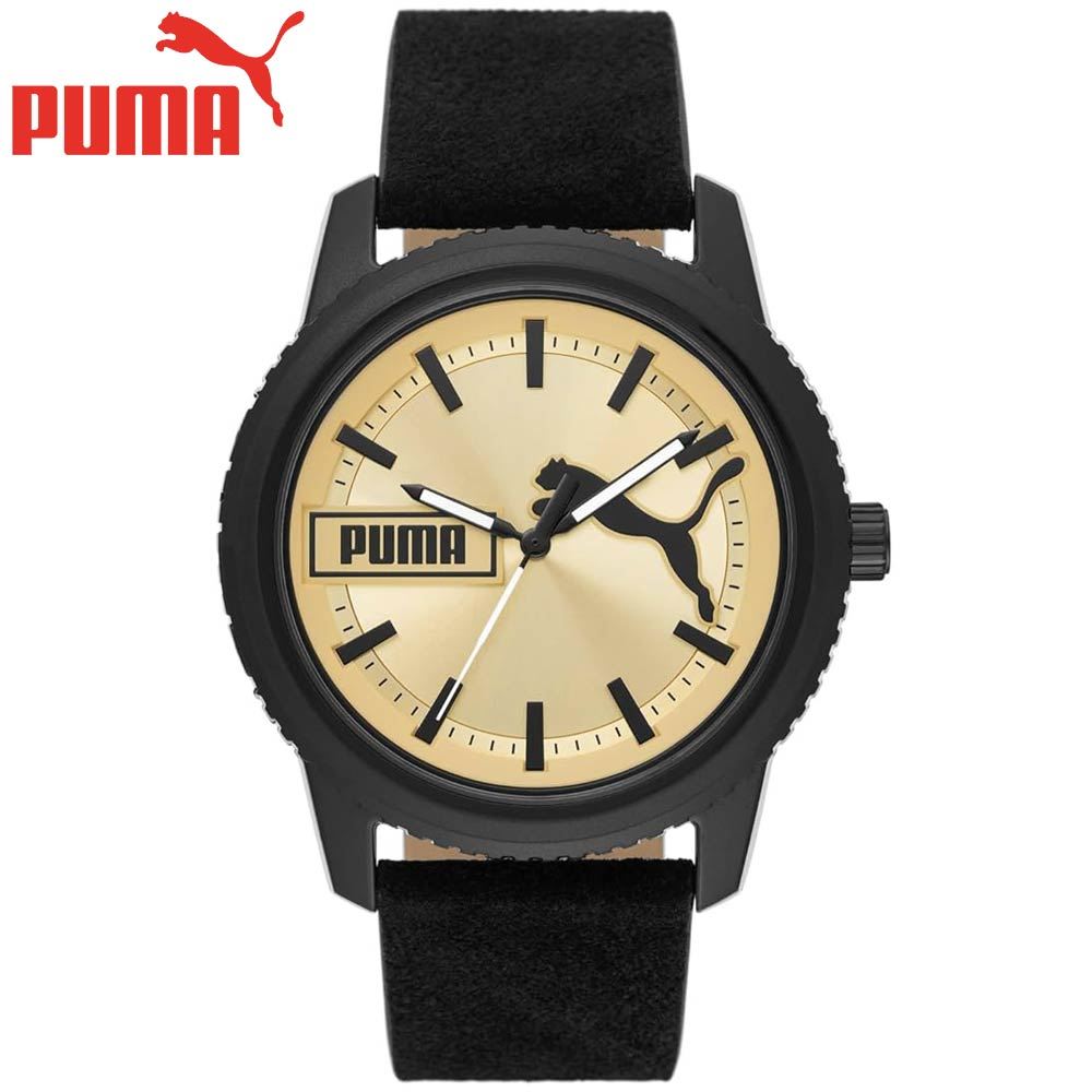 Reloj Puma Ultrafresh P5106 Correa de Cuero Negro Dial Dorado