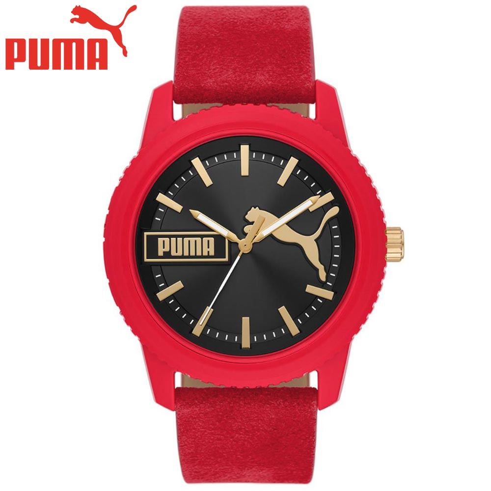 Reloj Puma Ultrafresh P5107 Correa Cuero Rojo Dial Negro