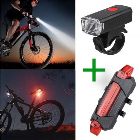 Pack 2 en 1 Luz LED Delantera y Trasera para Bicicleta Recargable