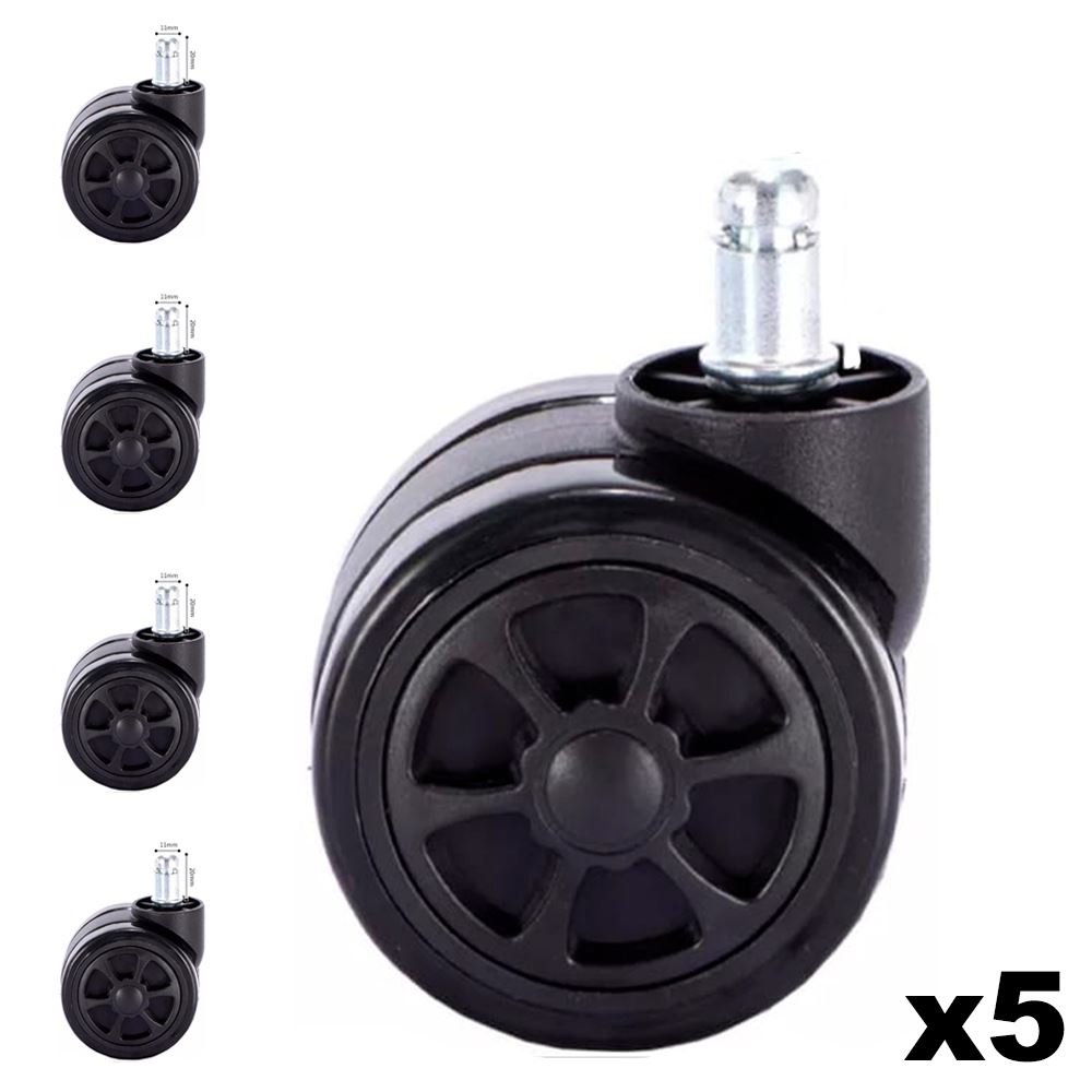 Pack 5 Ruedas para Silla Gamer de Oficina Giratorias Universal Negro