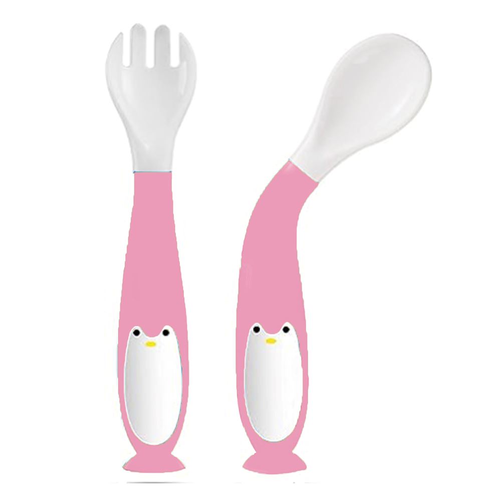 Pack cubiertos de flexible pingüino rosado para bebe