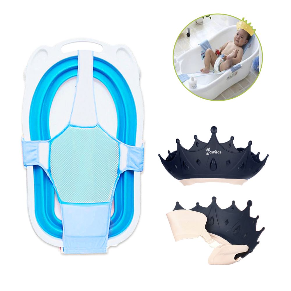 Pack Hamaca y gorro de baño coronita celeste para bebe