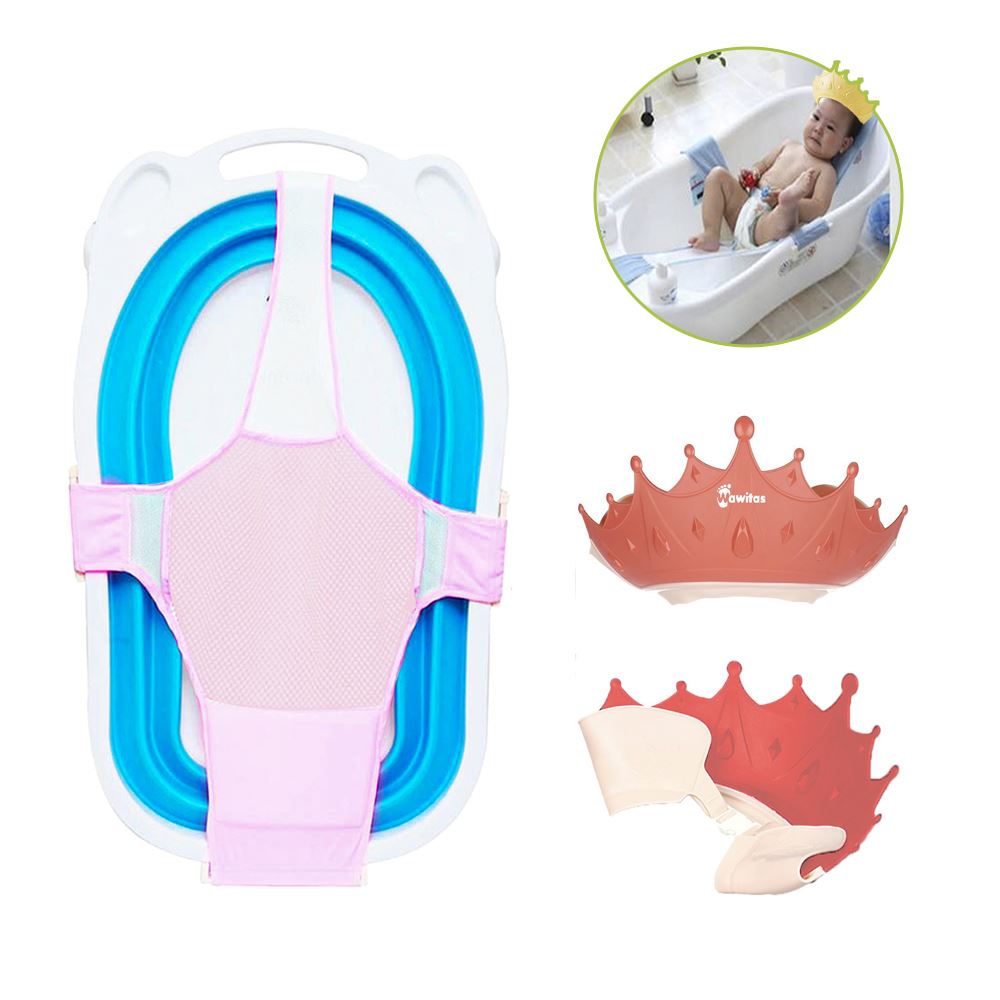 Pack Hamaca y gorro de baño coronita rosado para bebe