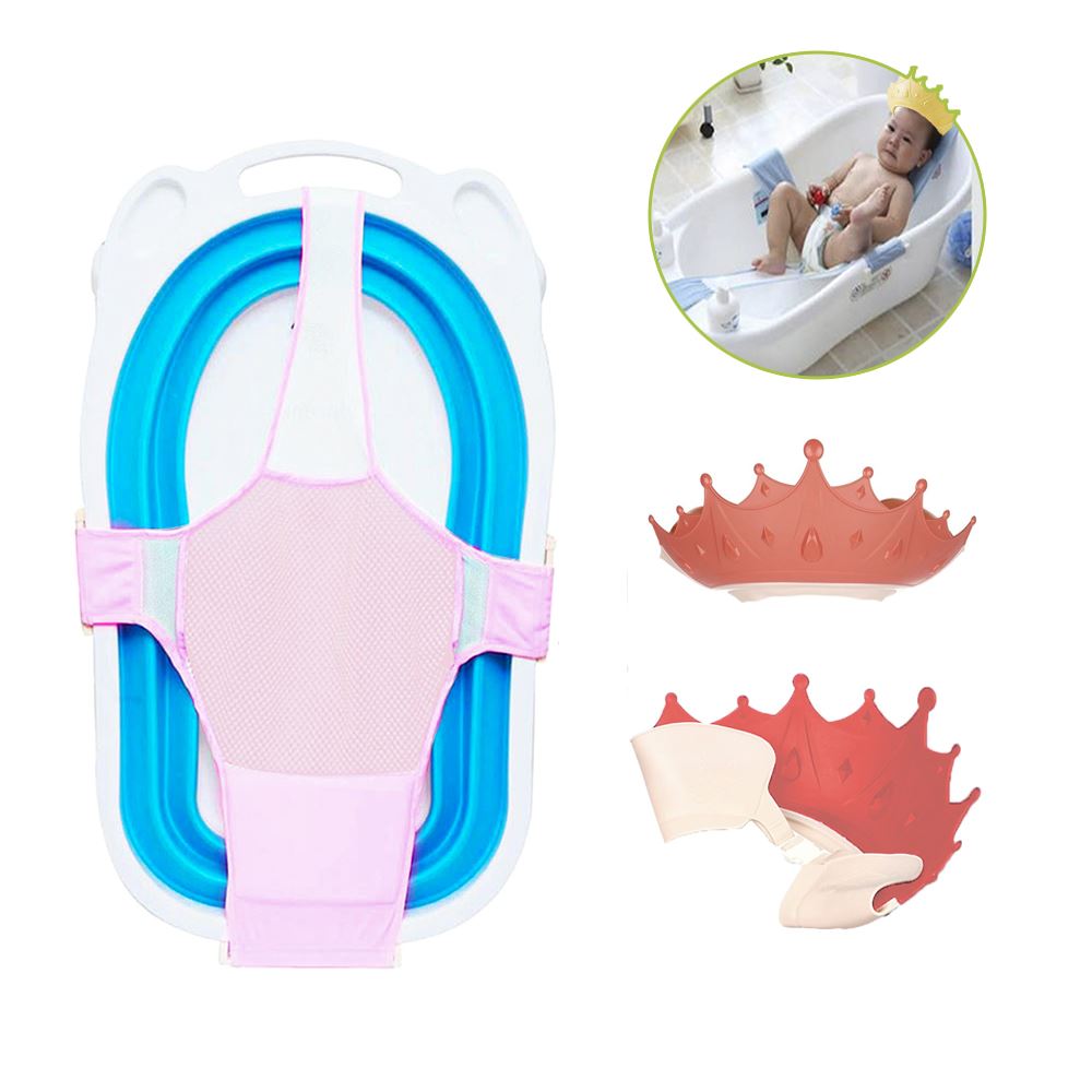 Pack Hamaca y gorro de baño coronita rosado para bebe