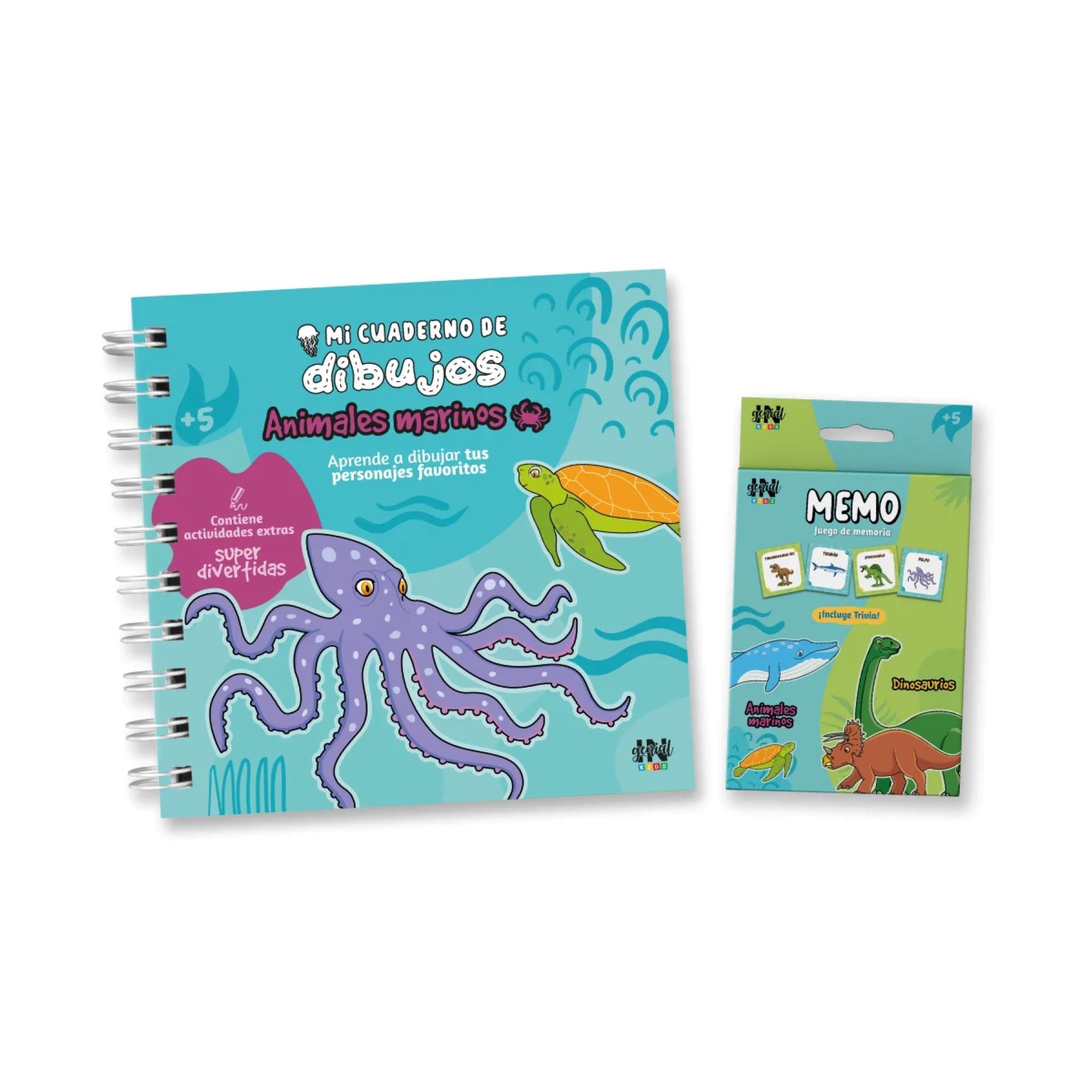 Pack Ingenial Marinoaventura: cuaderno de dibujos + juego de memoria