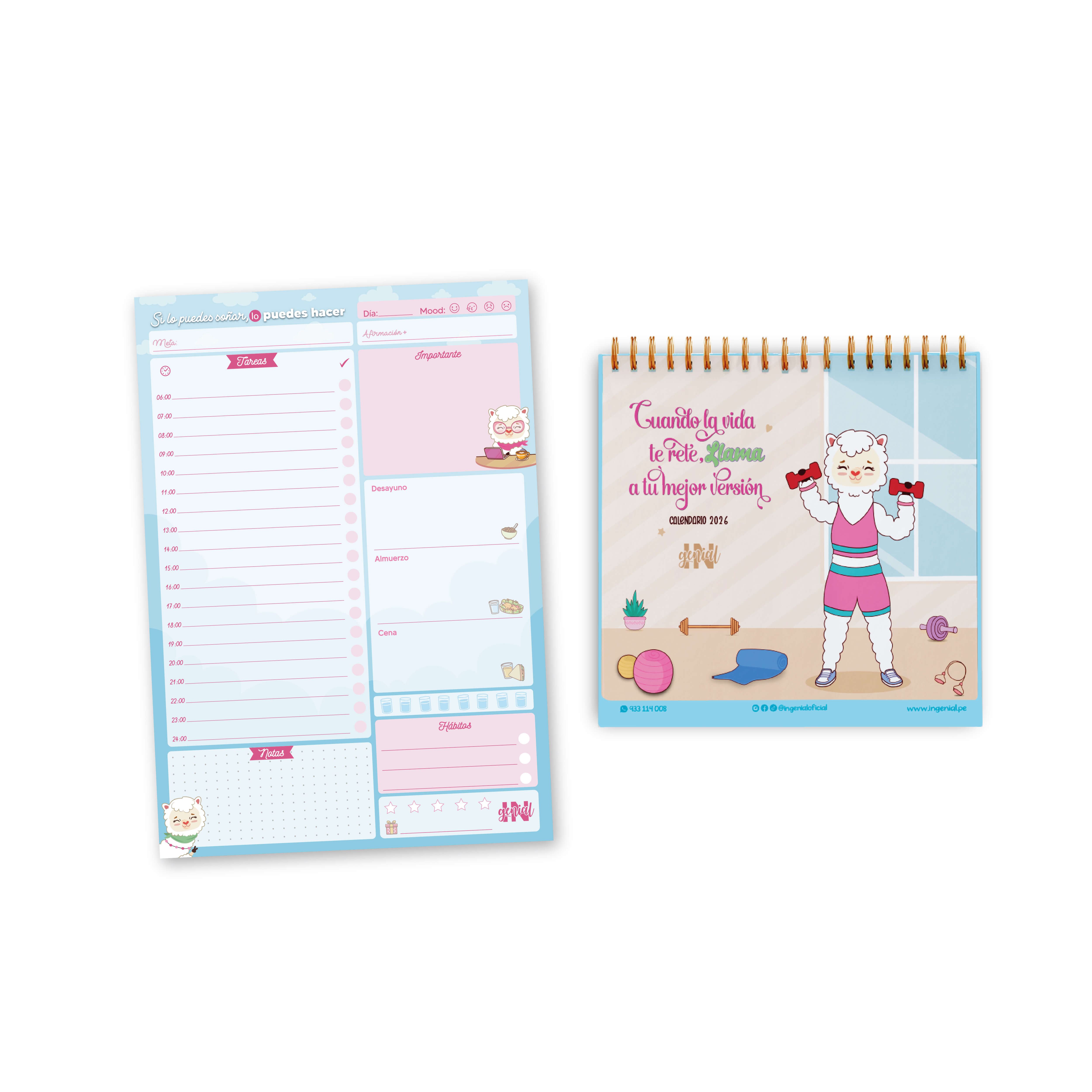Pack Ingenial Llami dreamy : Calendario 2026 + planner diario